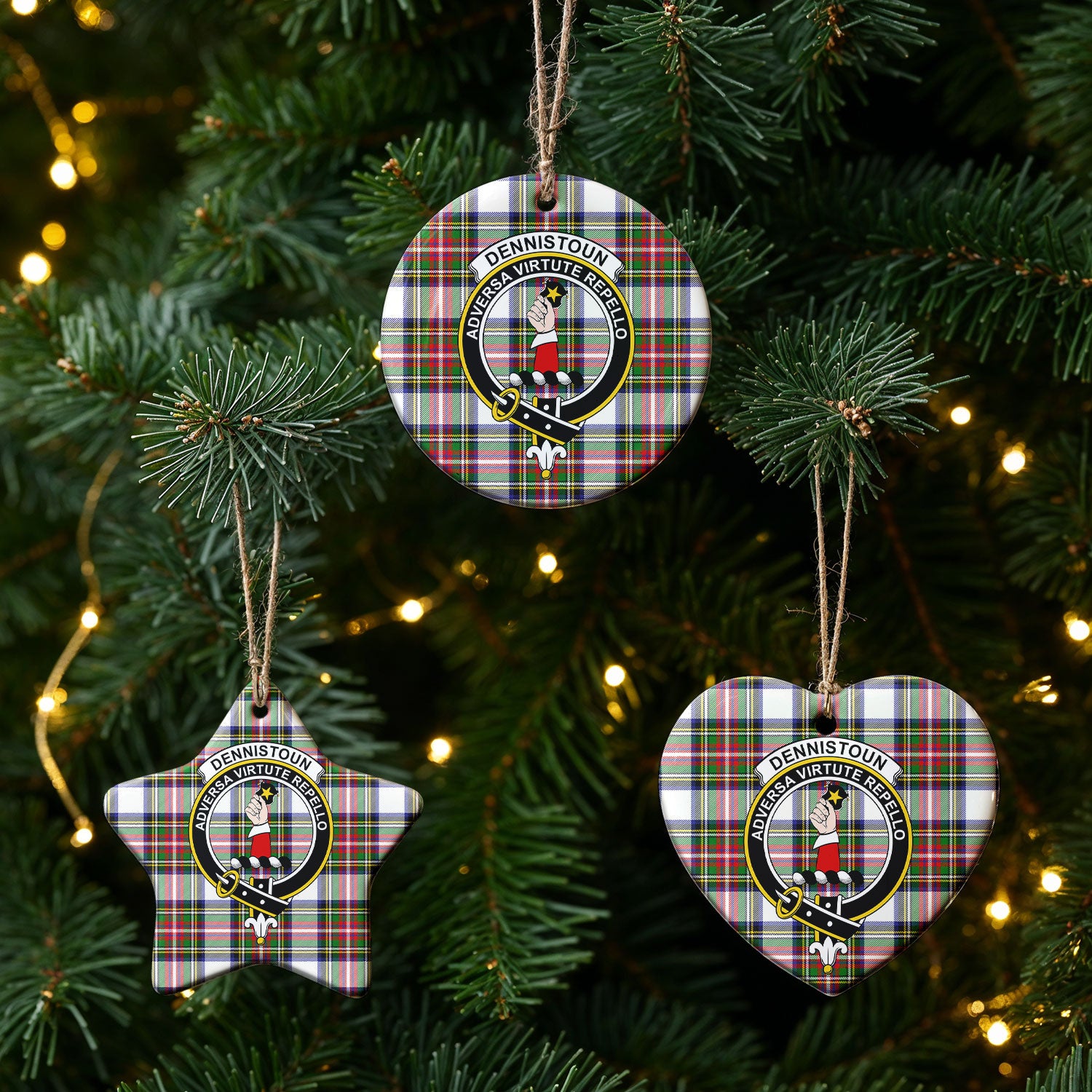 Dennistoun Tartan Crest Christmas Ceramic Ornament