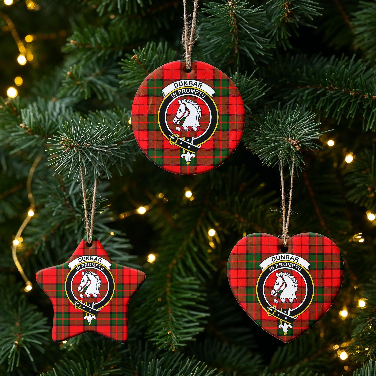 Dunbar Modern Tartan Crest Christmas Ceramic Ornament