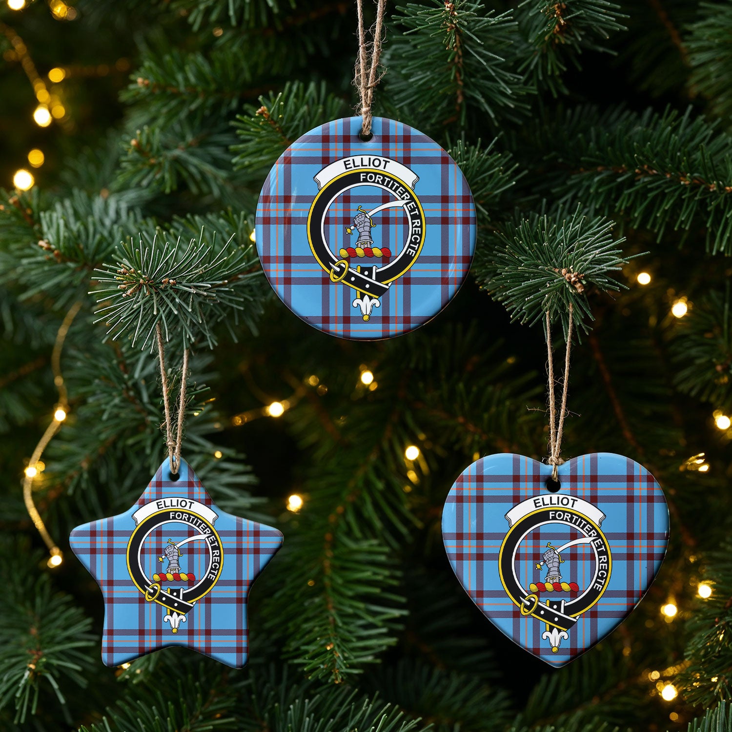 Elliot Ancient Tartan Crest Christmas Ceramic Ornament
