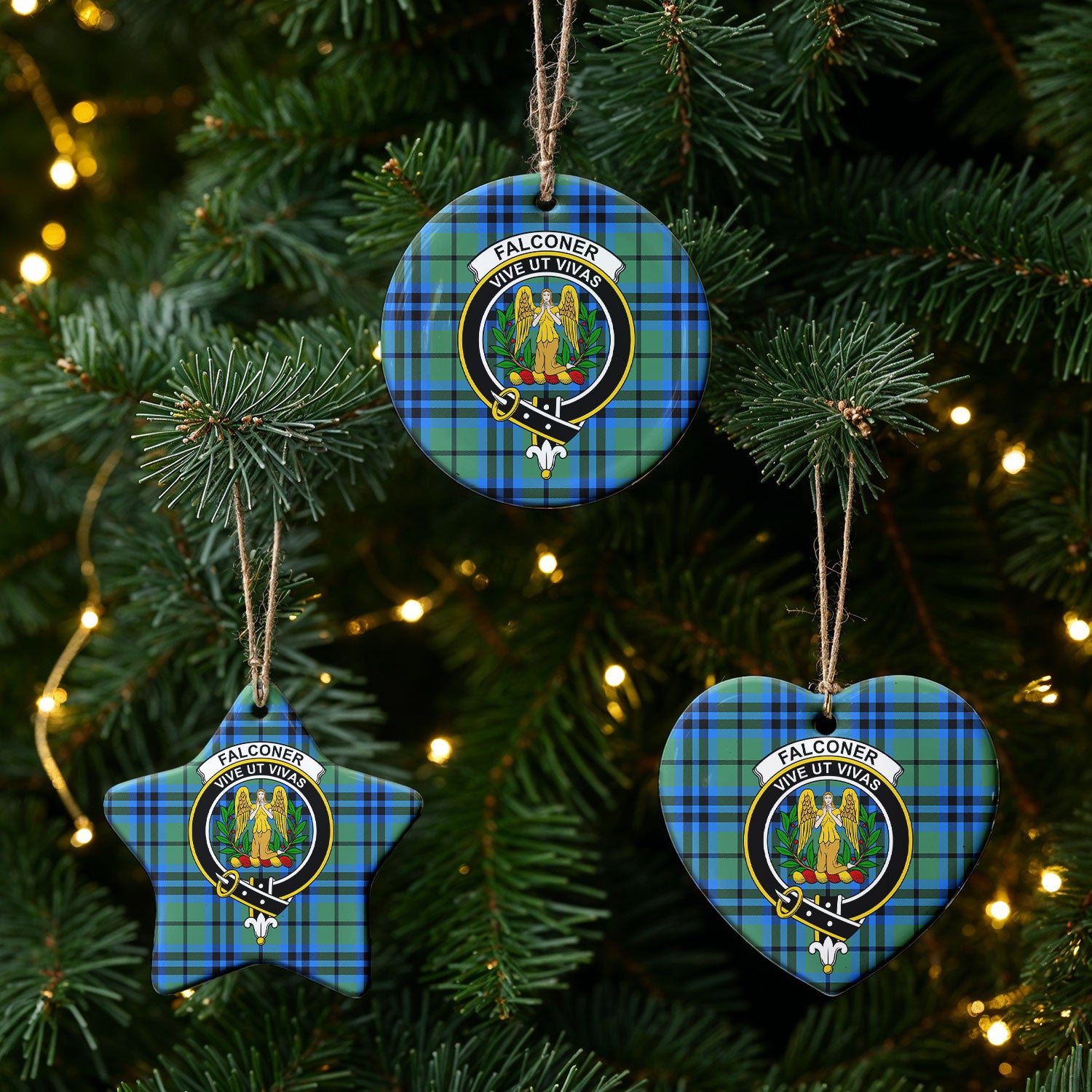Falconer Tartan Crest Christmas Ceramic Ornament