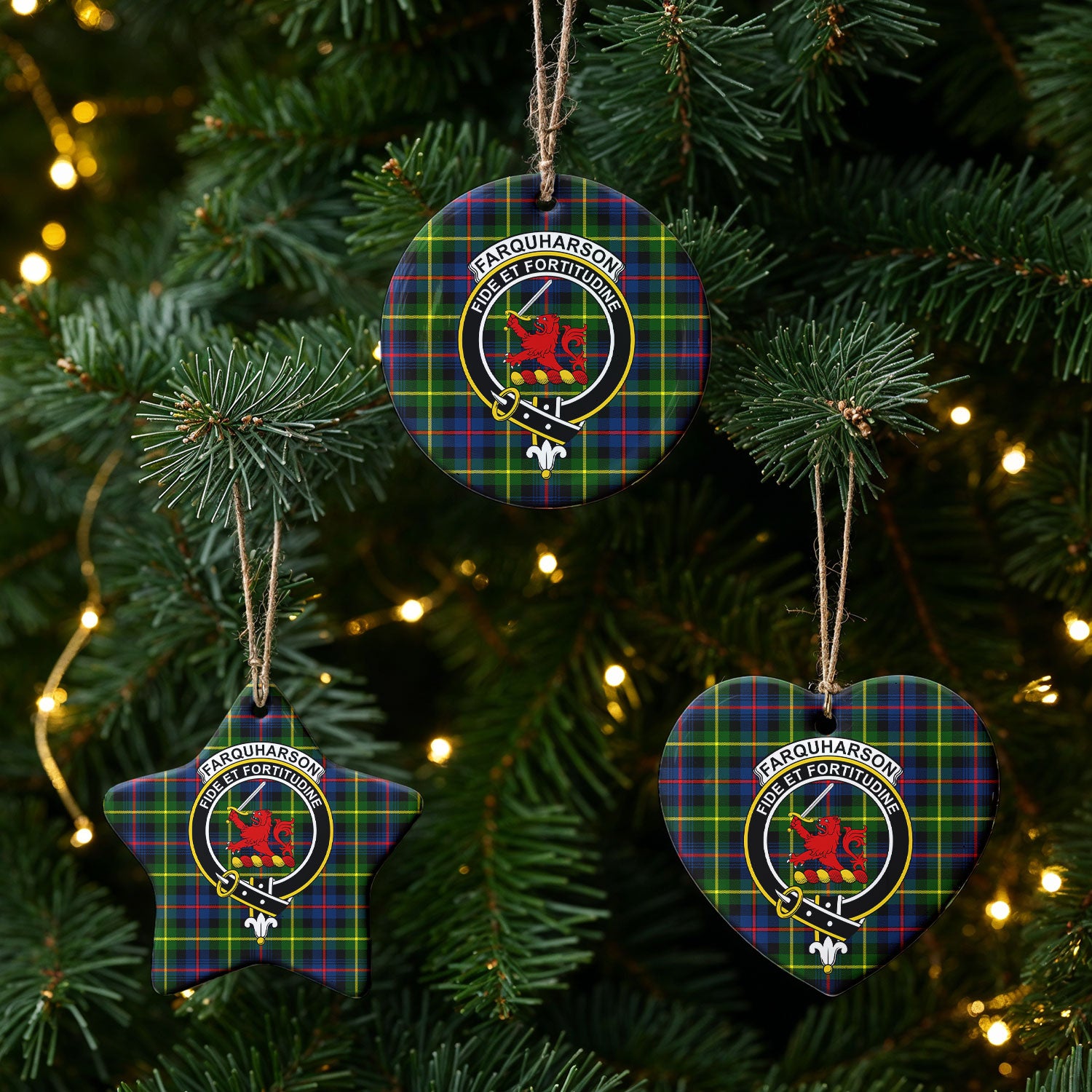 Farquharson Modern Tartan Crest Christmas Ceramic Ornament
