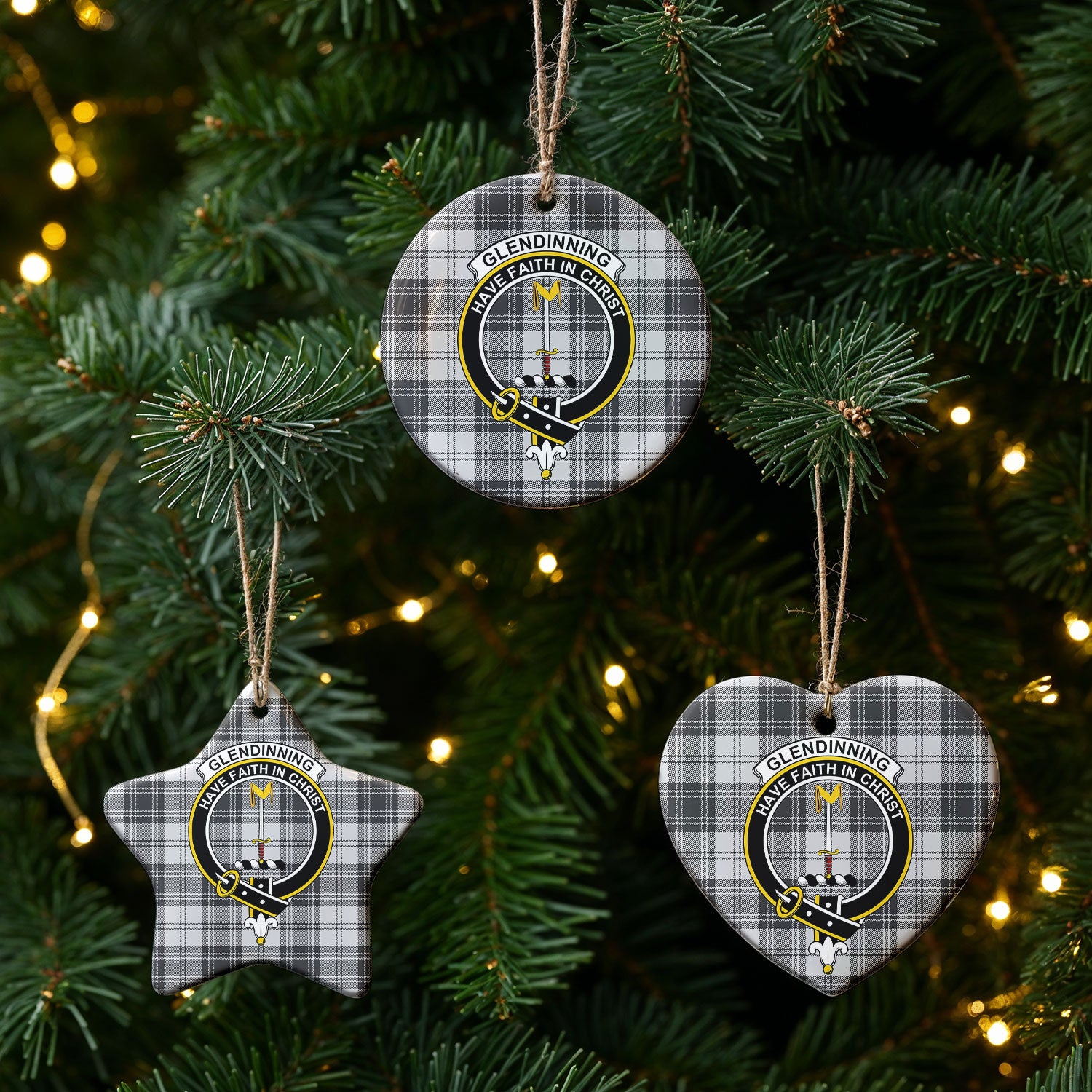 Glendinning Tartan Crest Christmas Ceramic Ornament