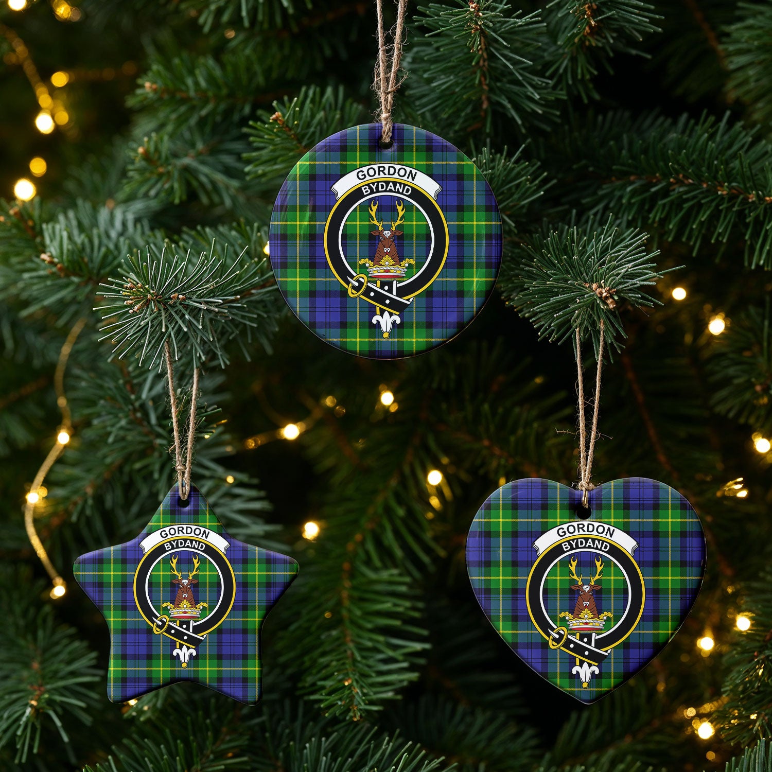 Gordon Modern Tartan Crest Christmas Ceramic Ornament