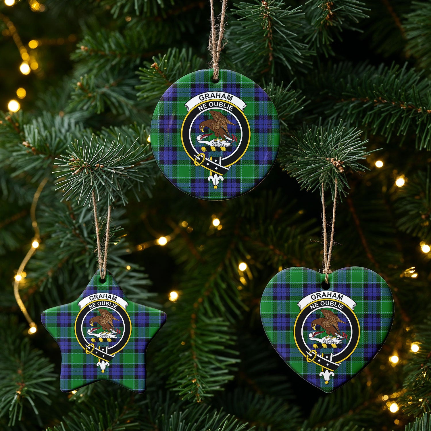 Graham of Menteith Modern Tartan Crest Christmas Ceramic Ornament