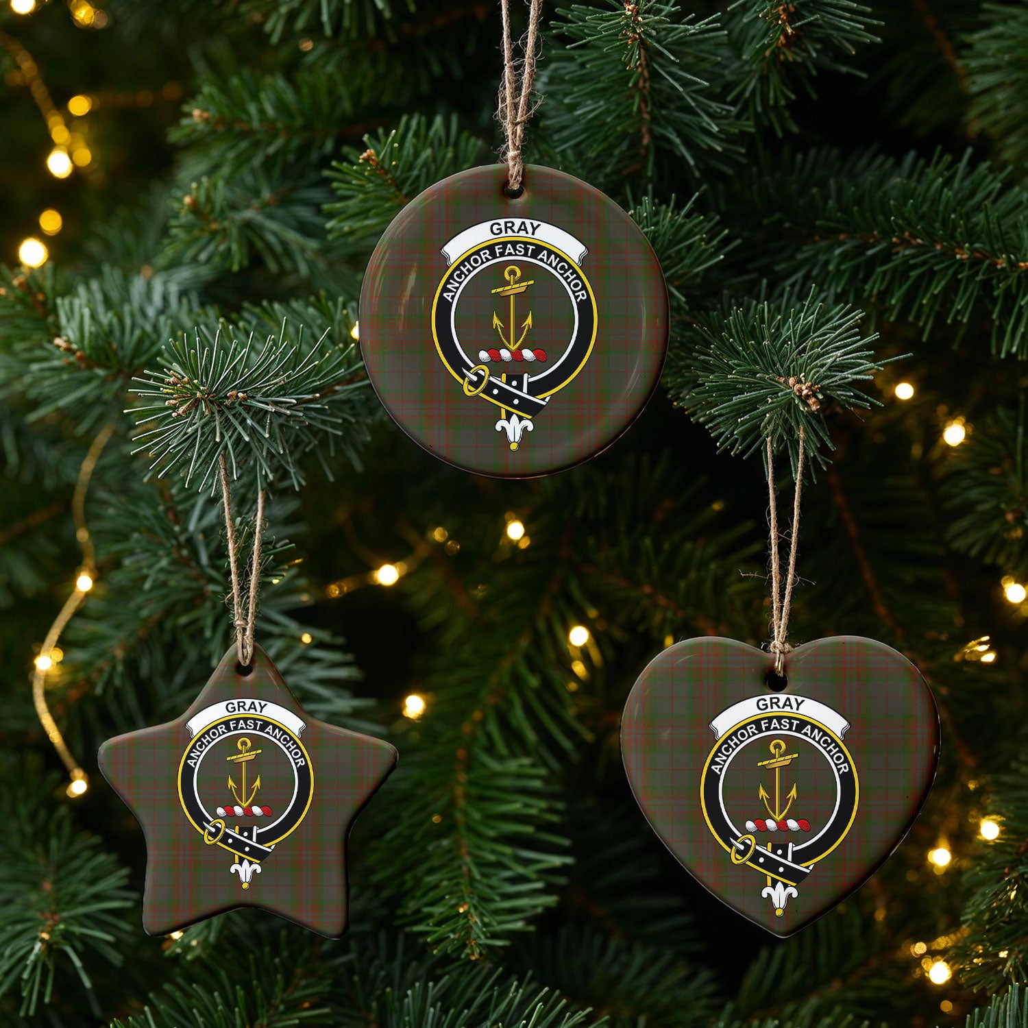 Gray Tartan Crest Christmas Ceramic Ornament