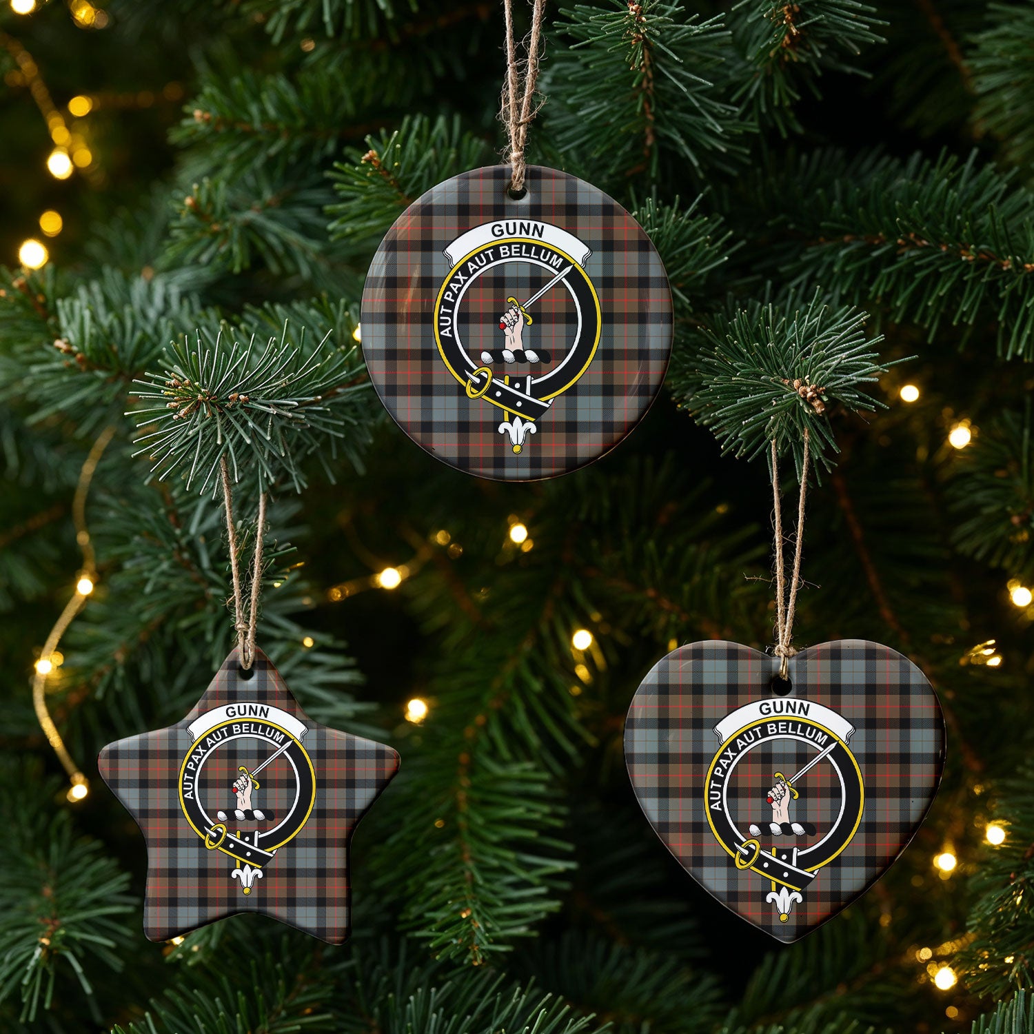 Gunn Weathered Tartan Crest Christmas Ceramic Ornament