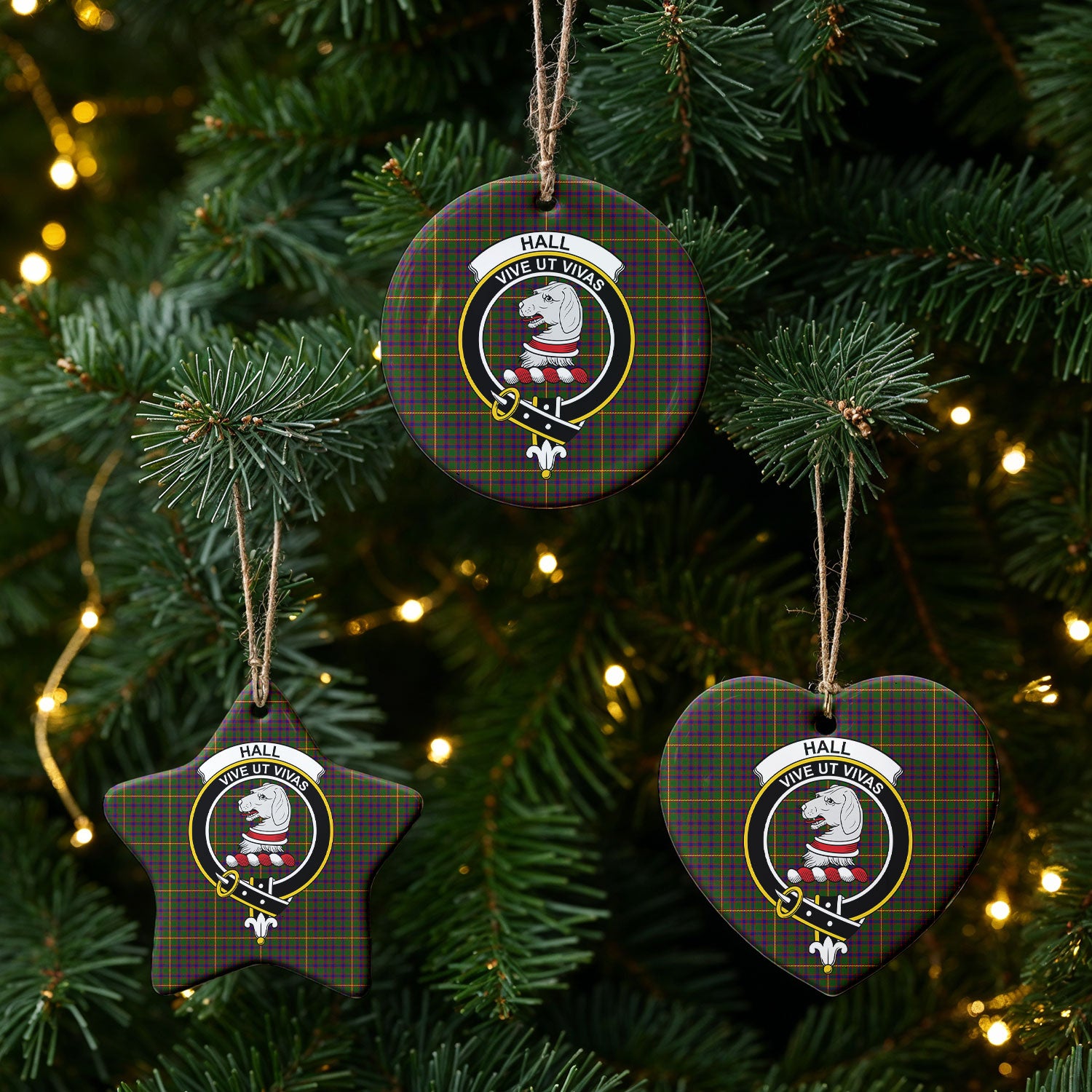 Hall Tartan Crest Christmas Ceramic Ornament