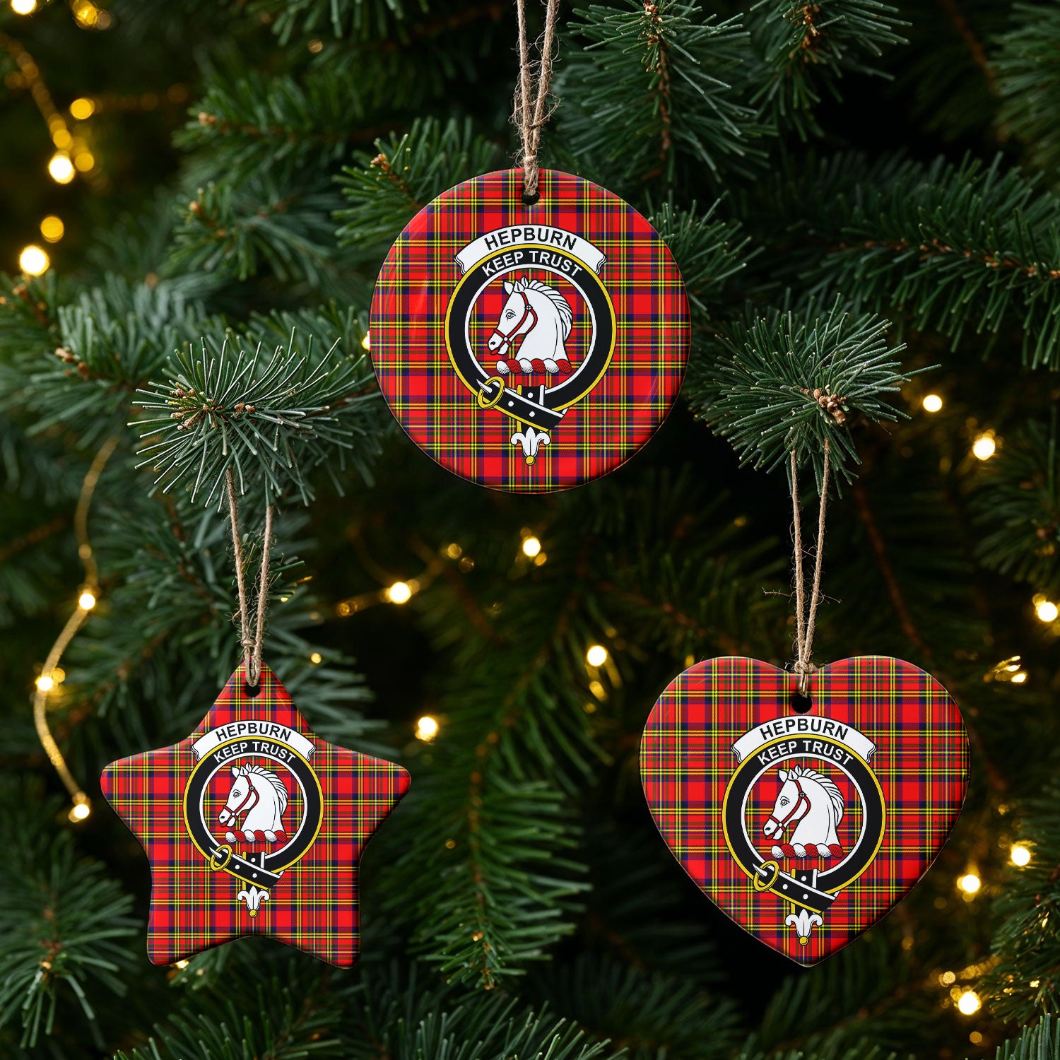Hepburn Tartan Crest Christmas Ceramic Ornament