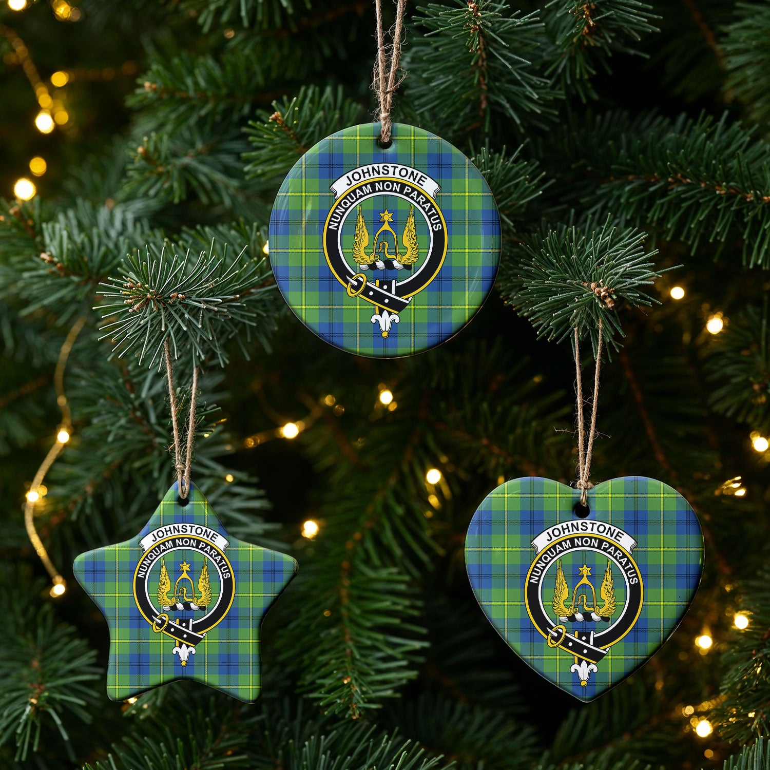 Johnstone Ancient Tartan Crest Christmas Ceramic Ornament