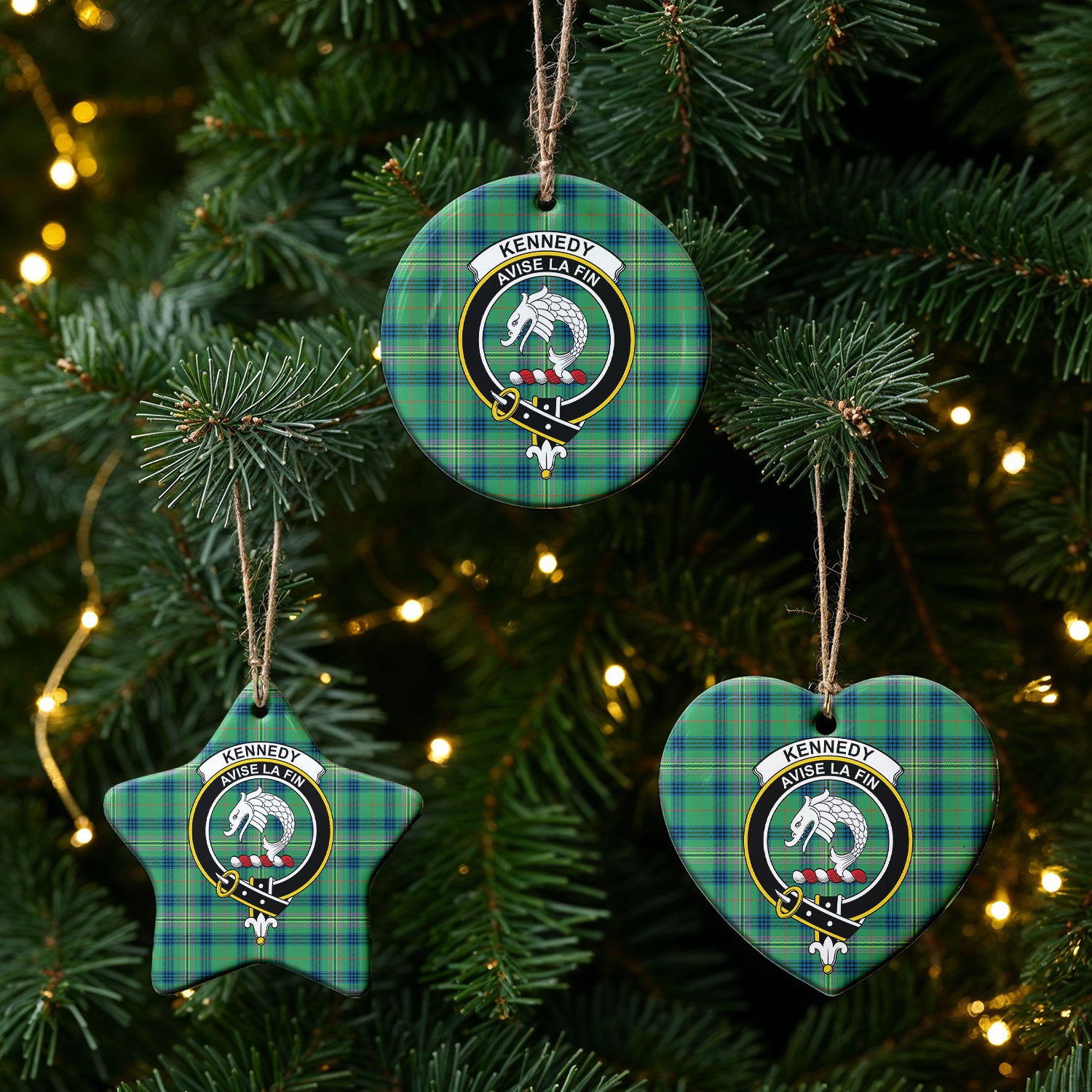 Kennedy Ancient Tartan Crest Christmas Ceramic Ornament