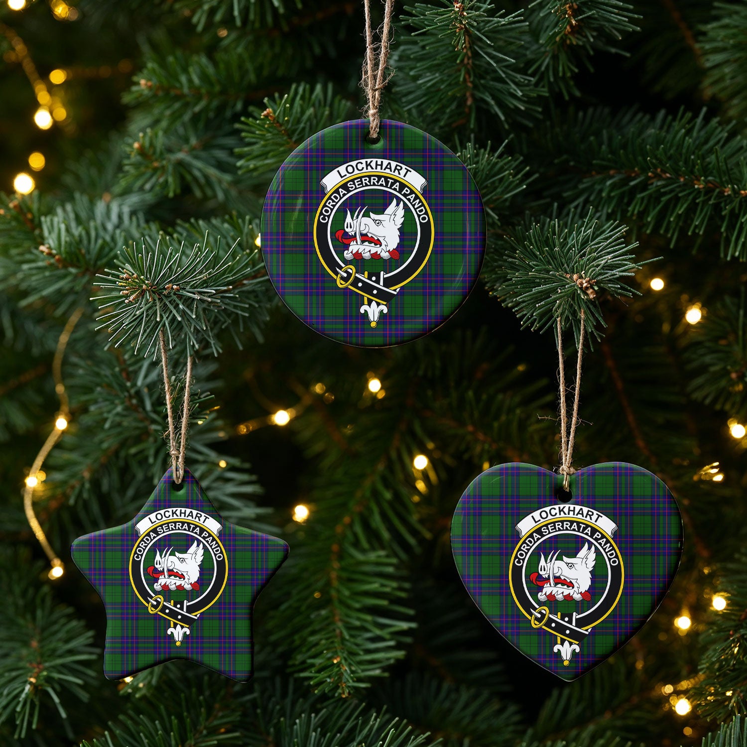 Lockhart Modern Tartan Crest Christmas Ceramic Ornament