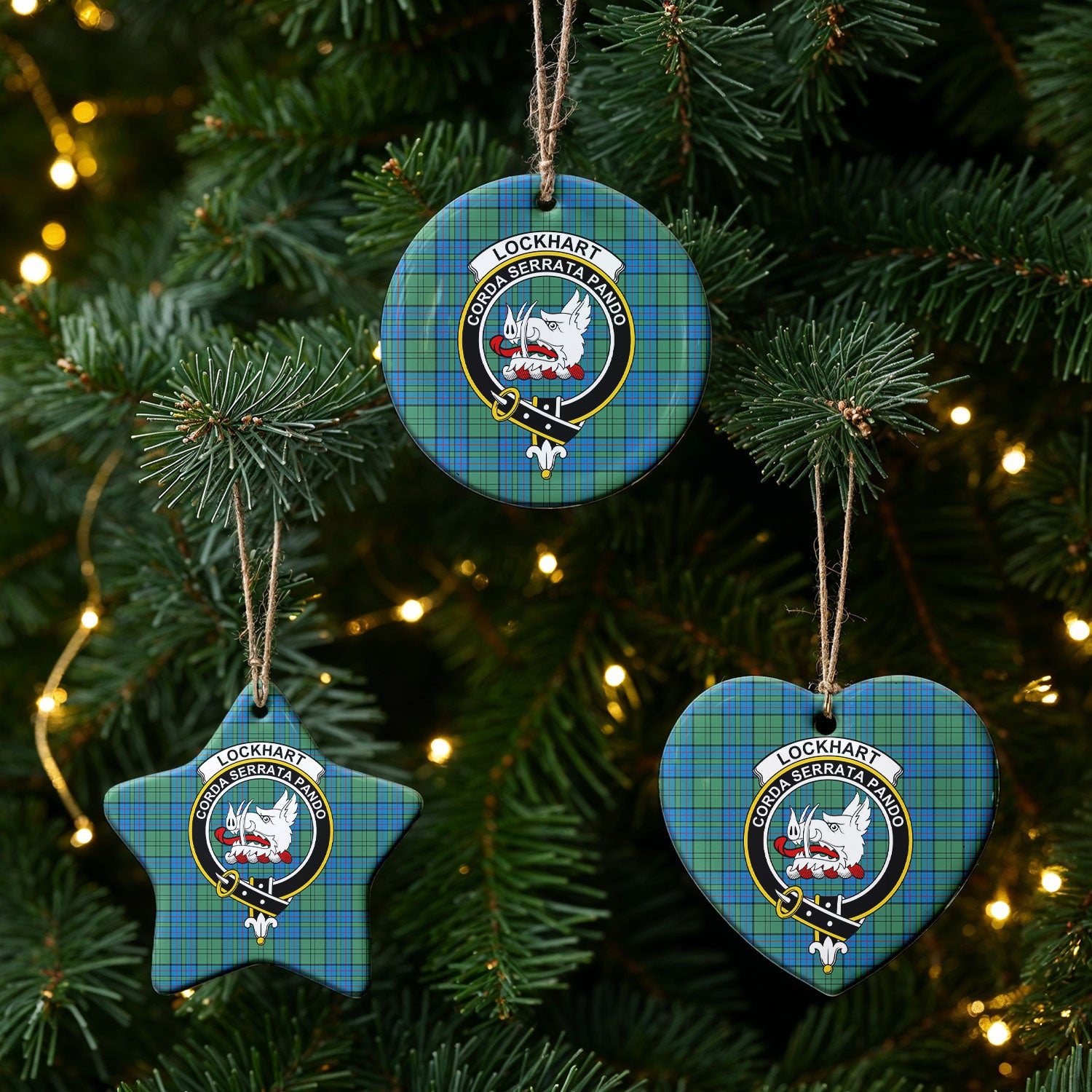Lockhart Tartan Crest Christmas Ceramic Ornament
