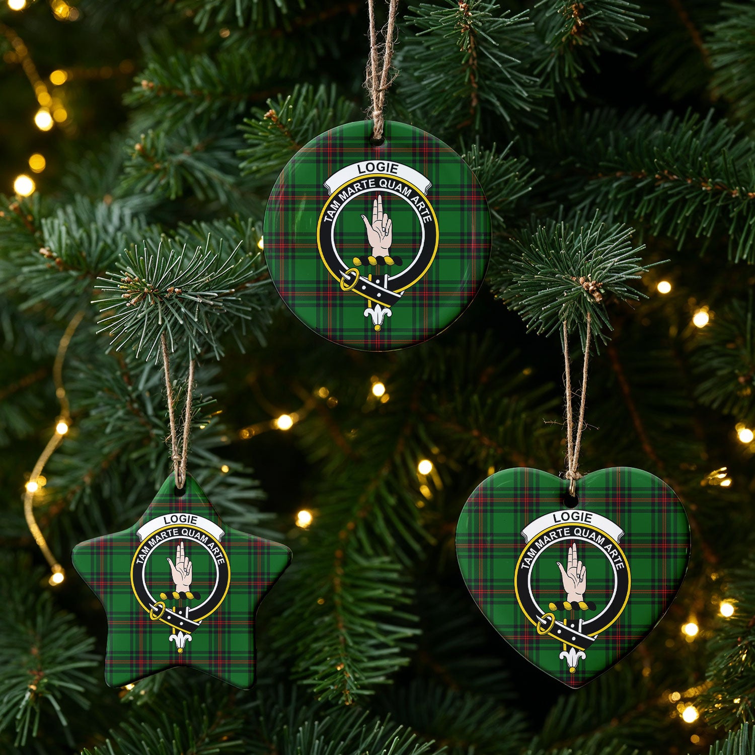 Logie Tartan Crest Christmas Ceramic Ornament