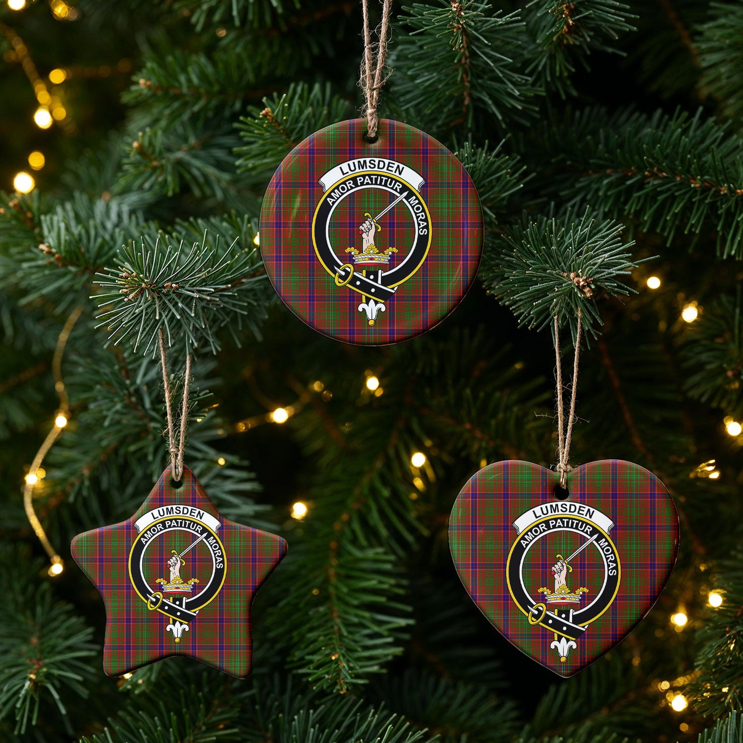 Lumsden Tartan Crest Christmas Ceramic Ornament