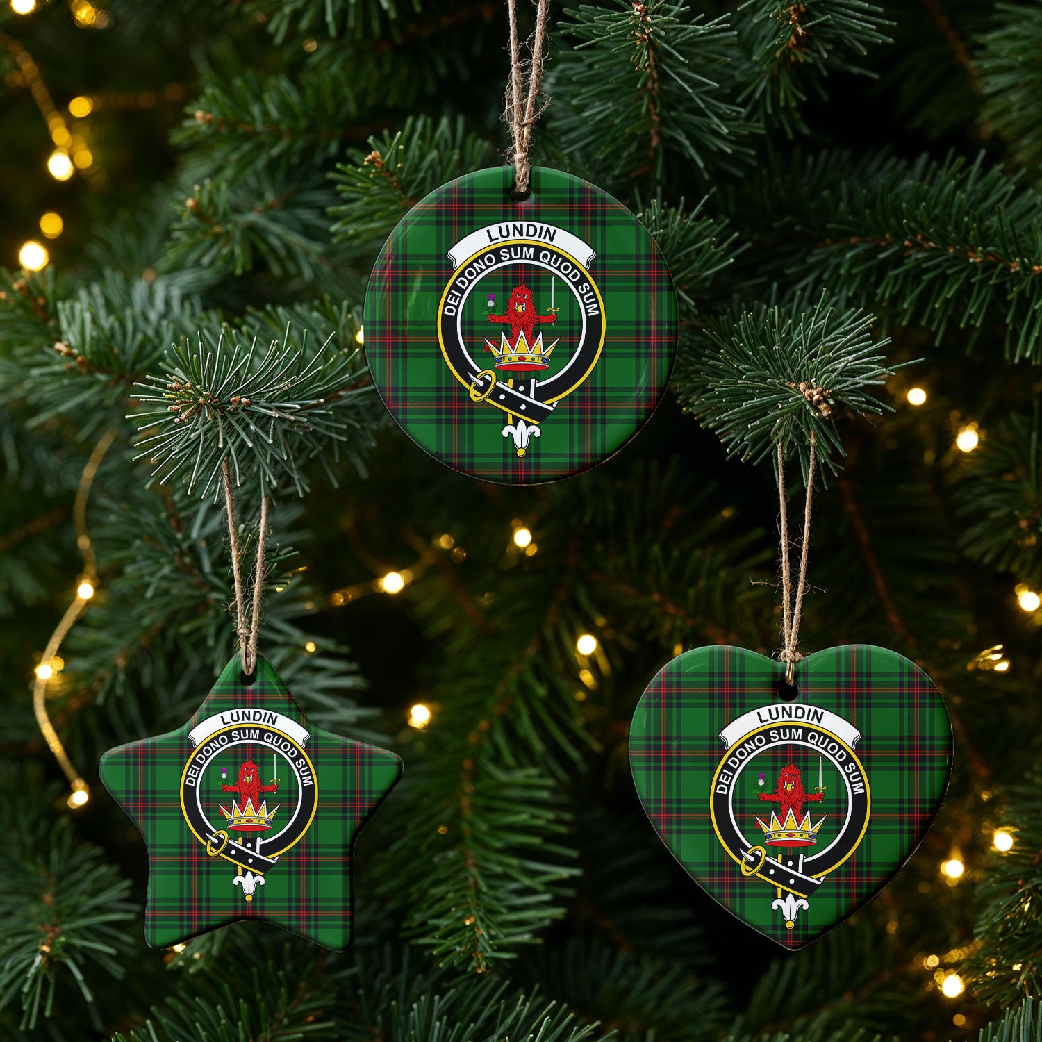 Lundin Tartan Crest Christmas Ceramic Ornament