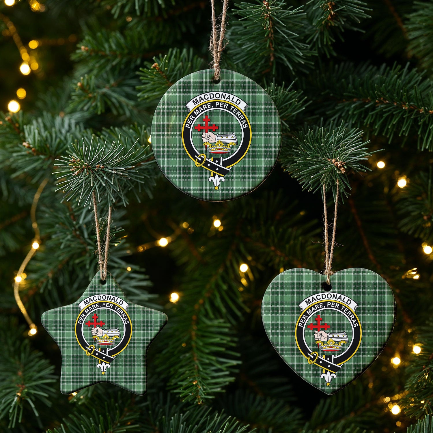 MacDonald Lord of the Isles Hunting Tartan Crest Christmas Ceramic Ornament