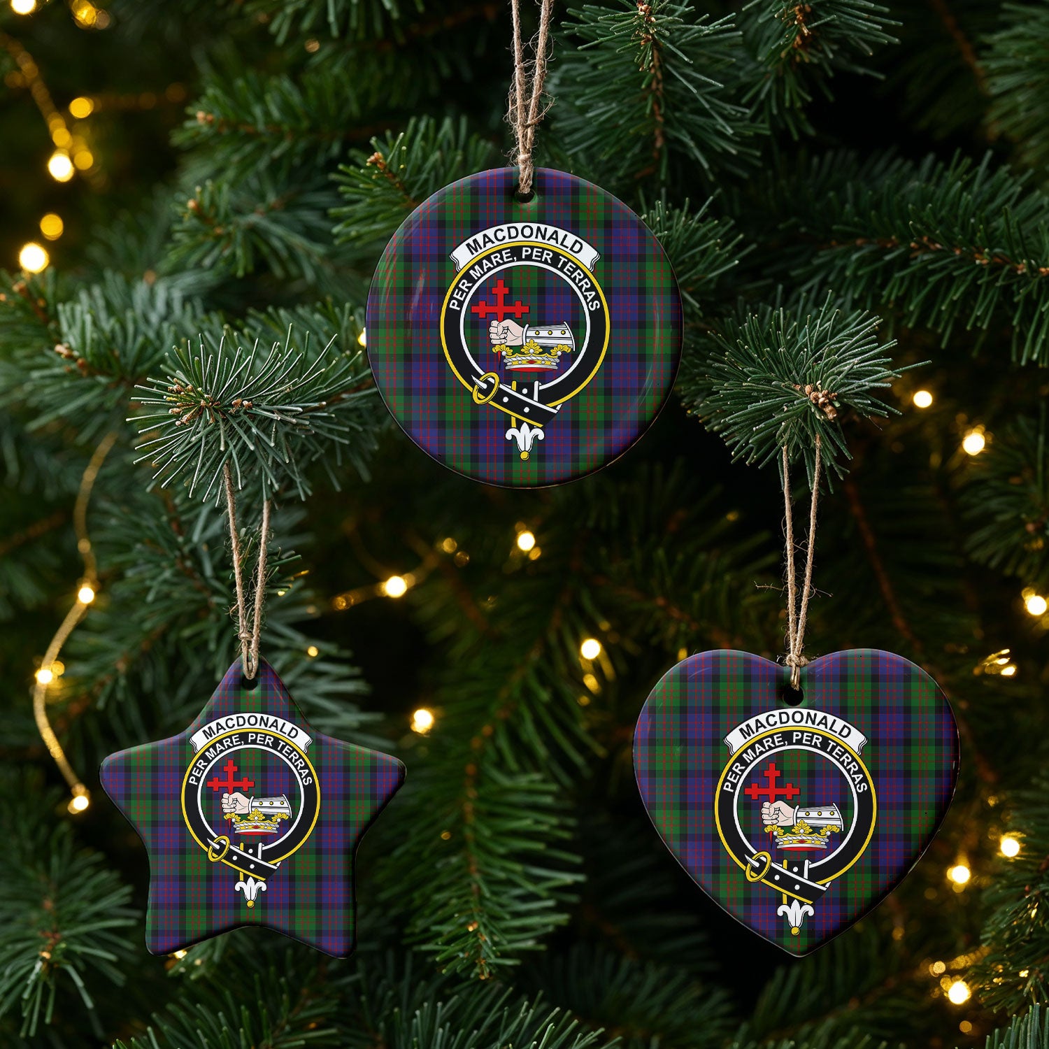 MacDonald Tartan Crest Christmas Ceramic Ornament