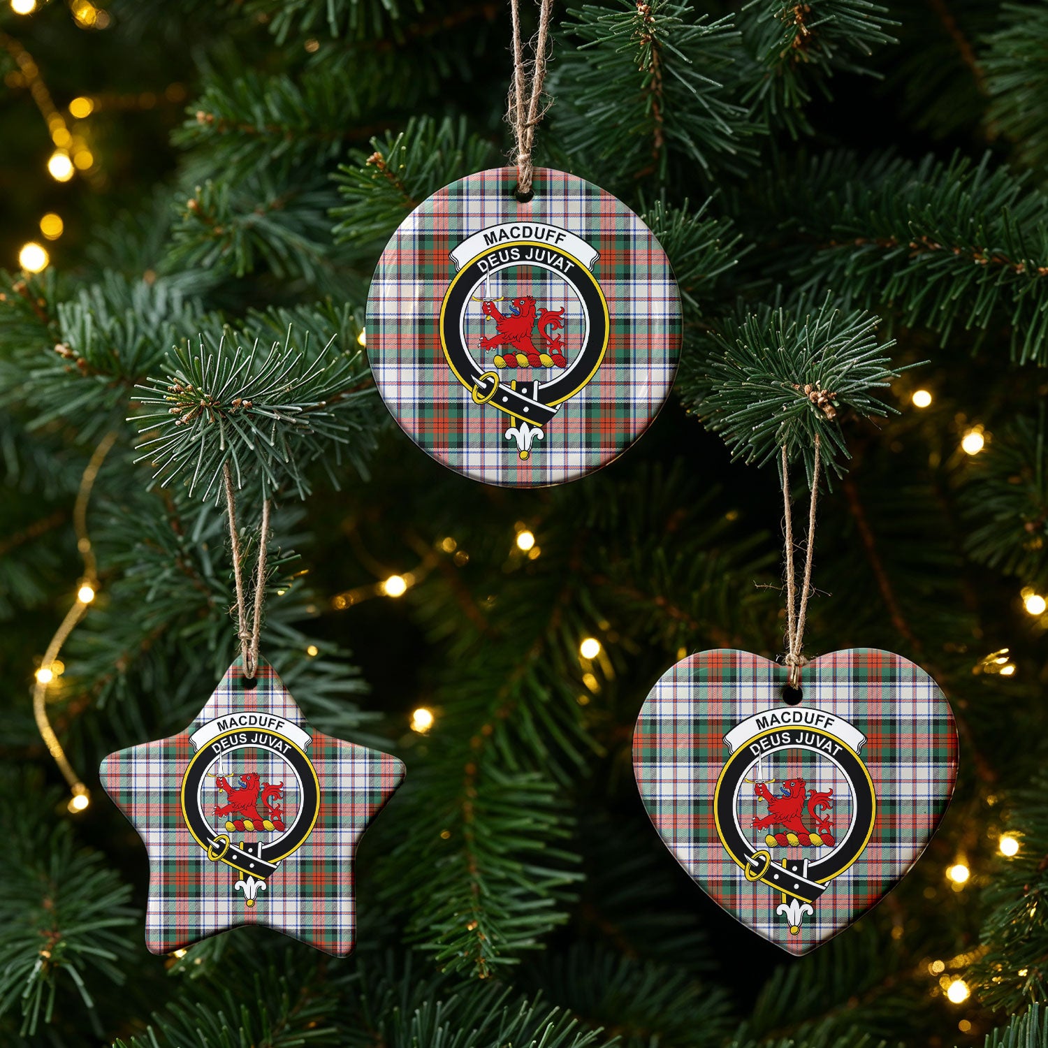 MacDuff Dress Ancient Tartan Crest Christmas Ceramic Ornament