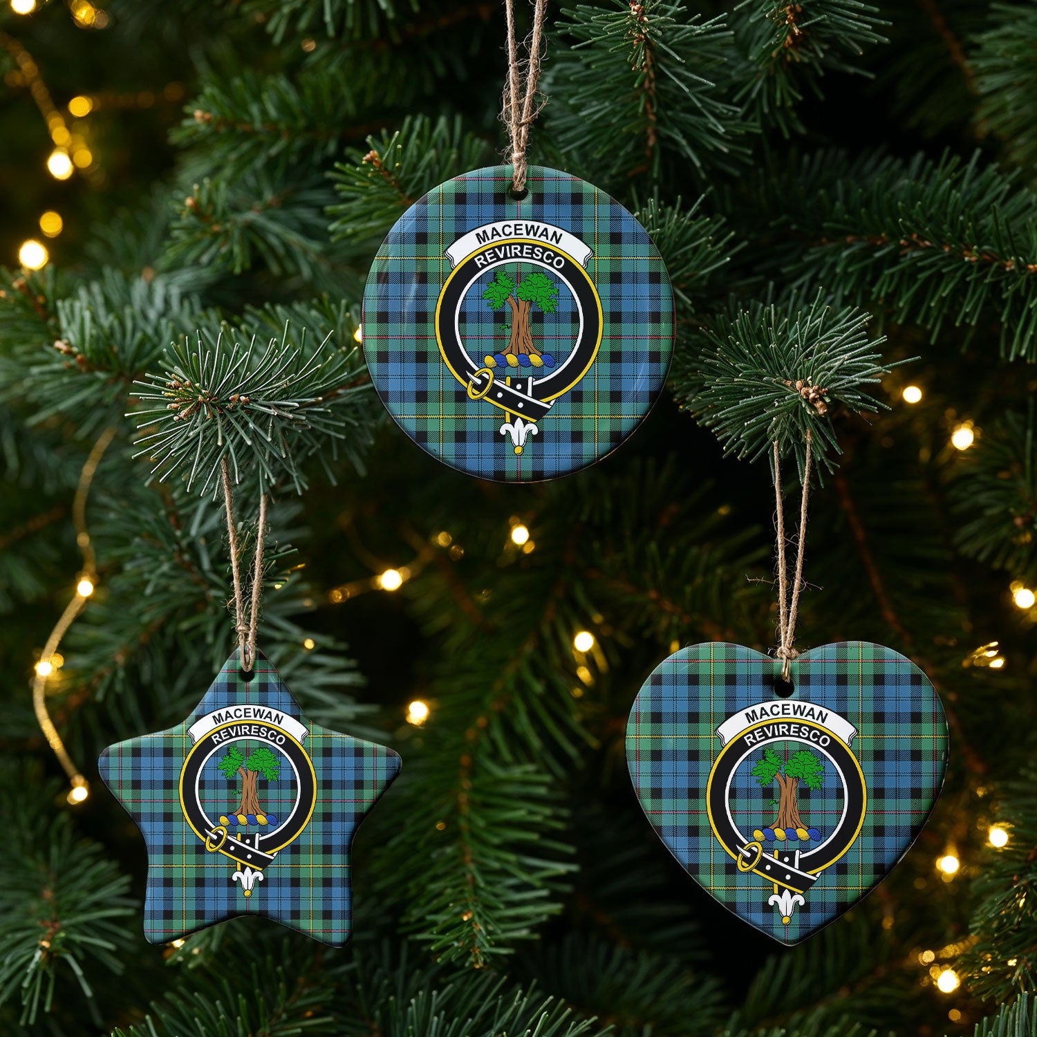 MacEwan Ancient Tartan Crest Christmas Ceramic Ornament