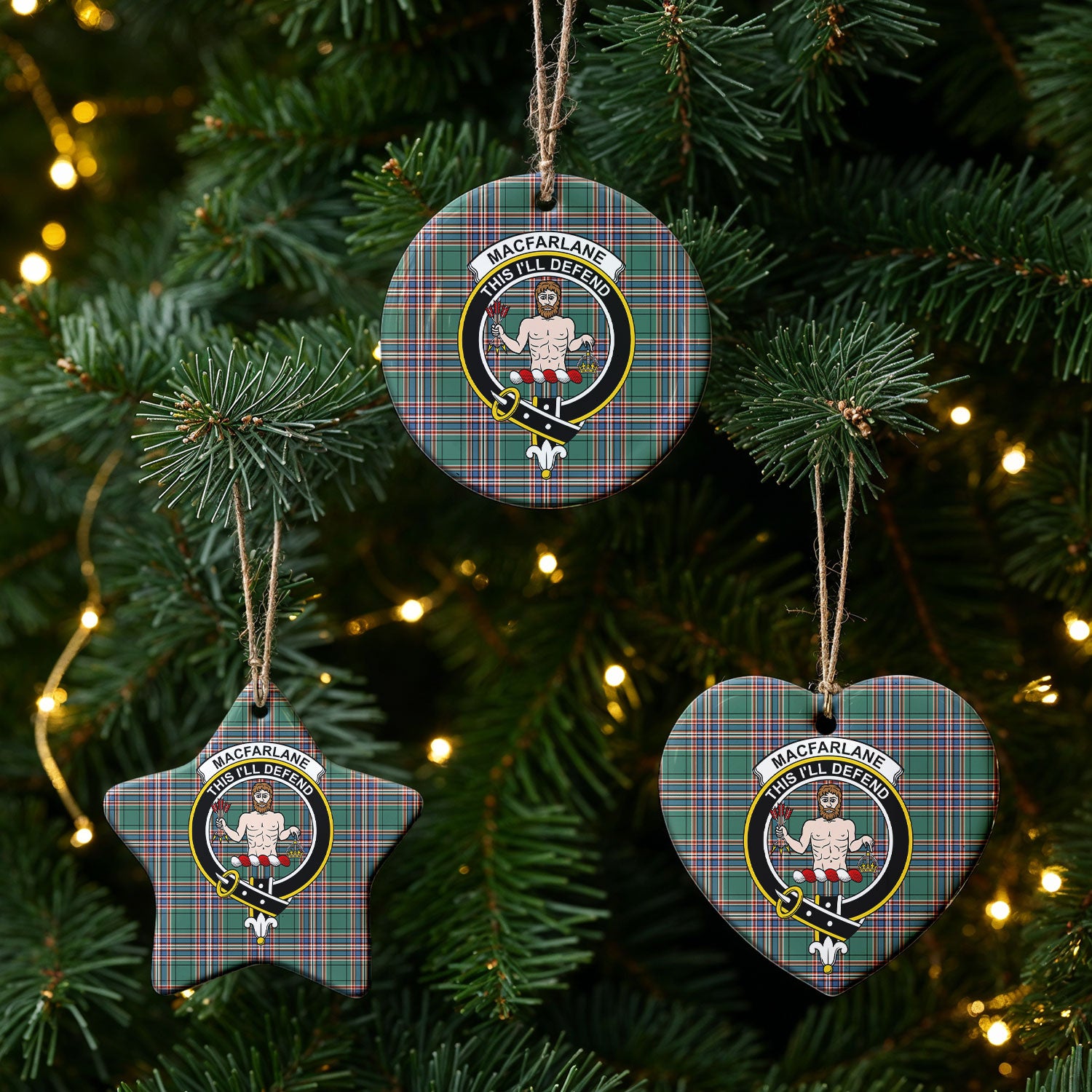 MacFarlane Hunting Ancient Tartan Crest Christmas Ceramic Ornament