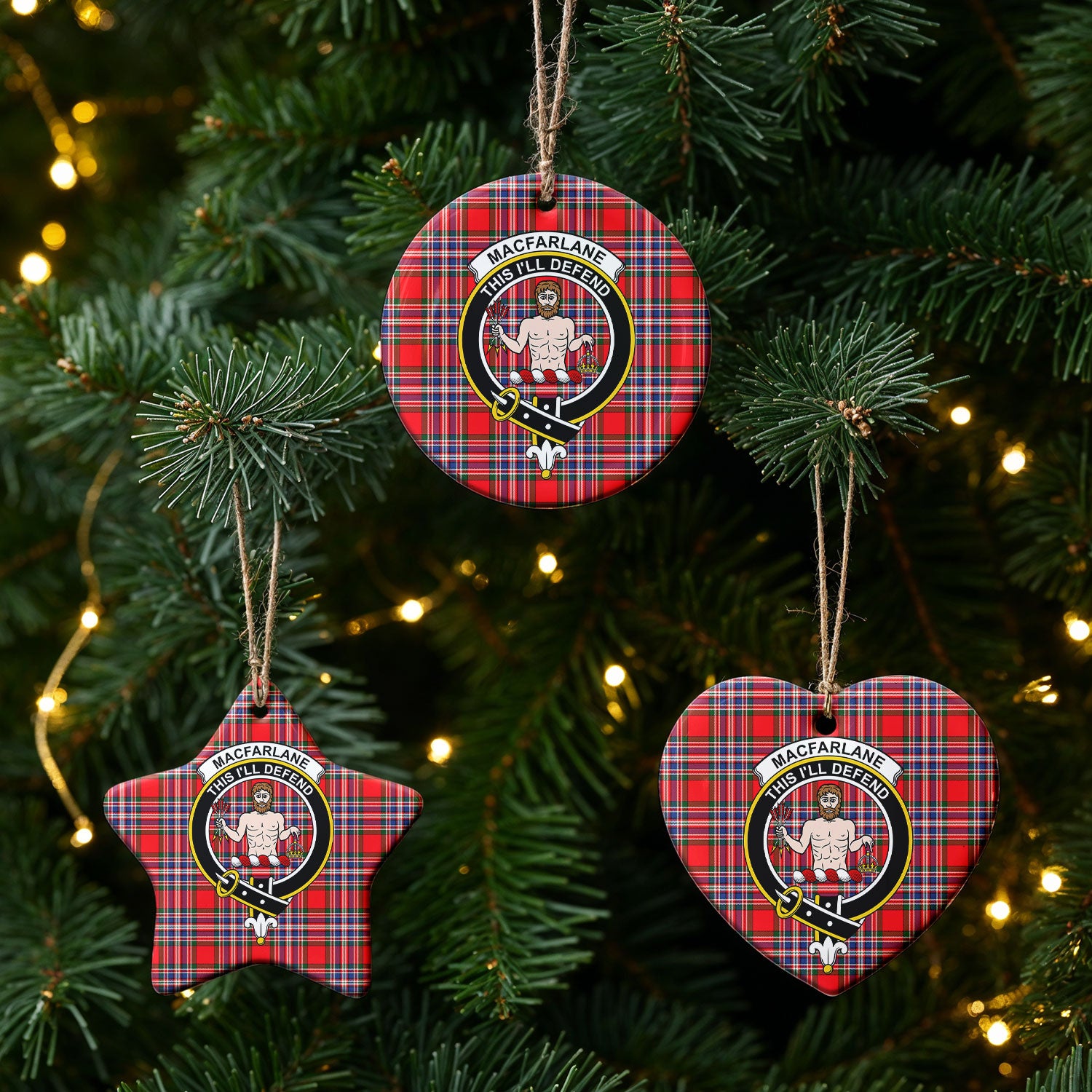 MacFarlane Modern Tartan Crest Christmas Ceramic Ornament