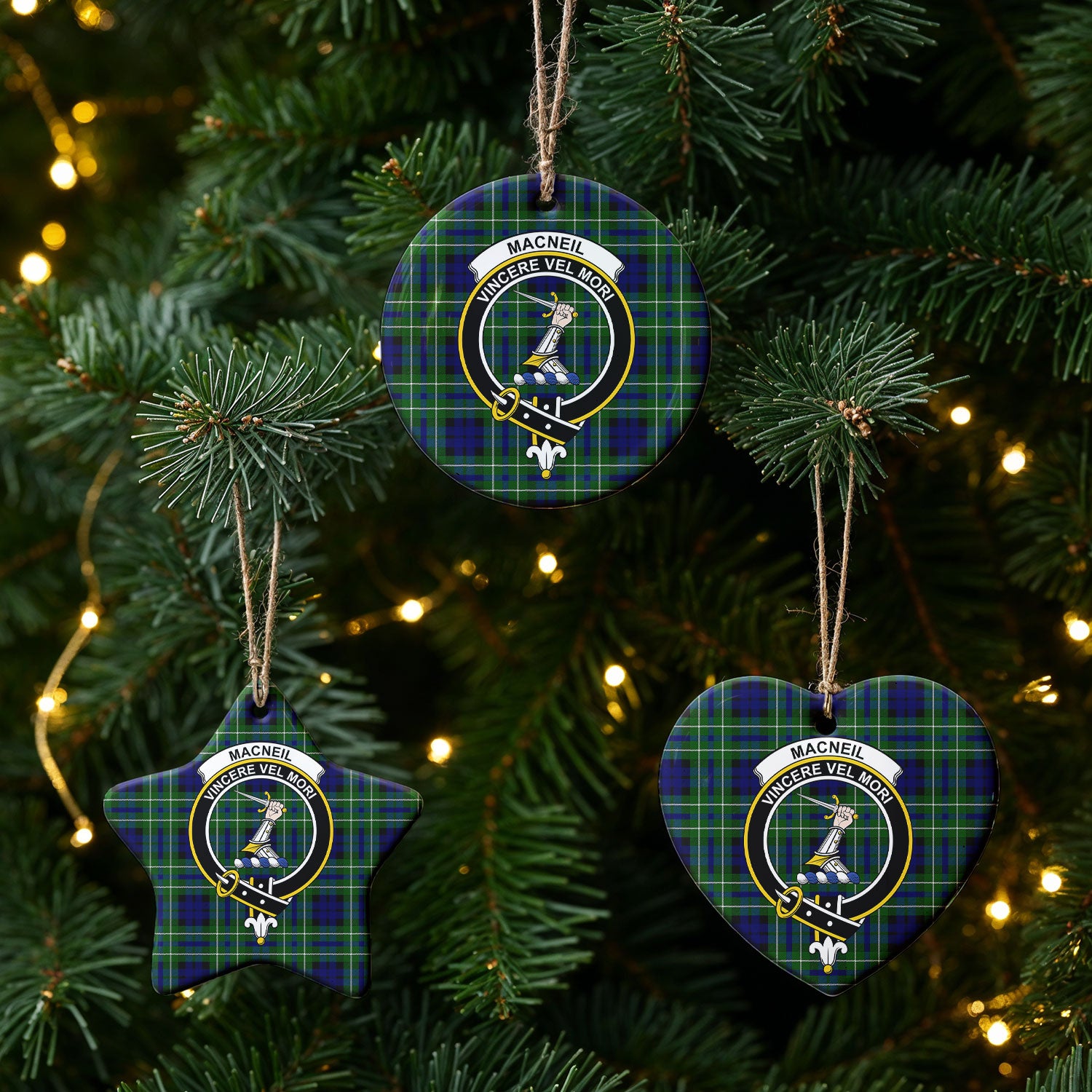 MacNeil of Colonsay Modern Tartan Crest Christmas Ceramic Ornament