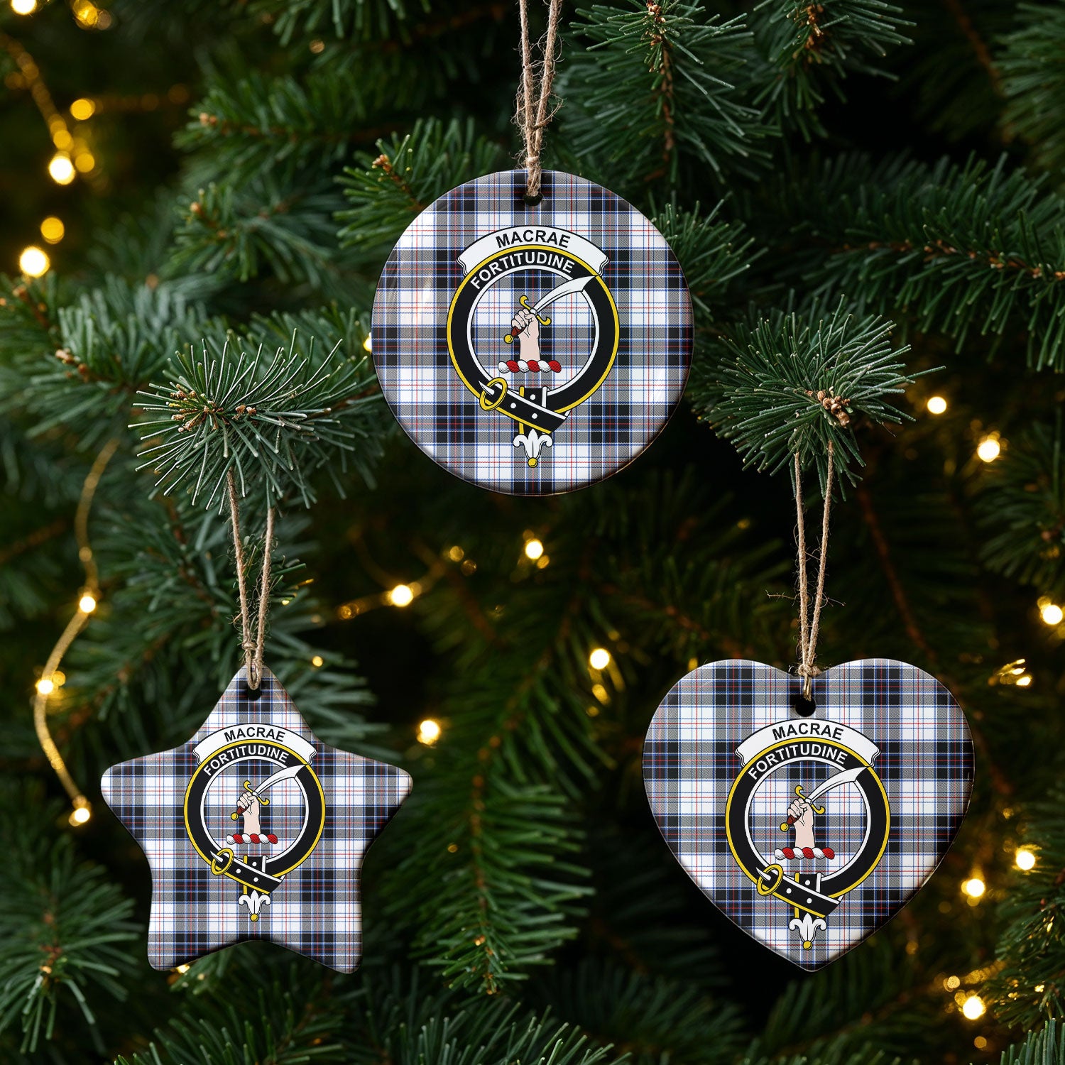 MacRae Dress Modern Tartan Crest Christmas Ceramic Ornament