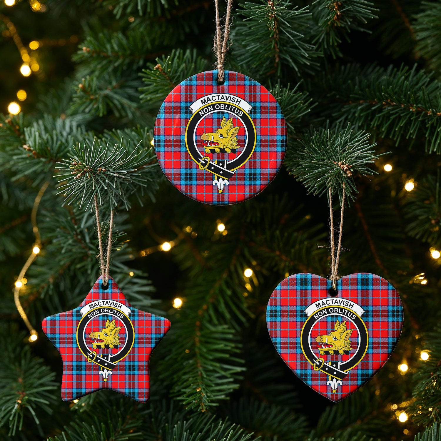 MacTavish Modern Tartan Crest Christmas Ceramic Ornament