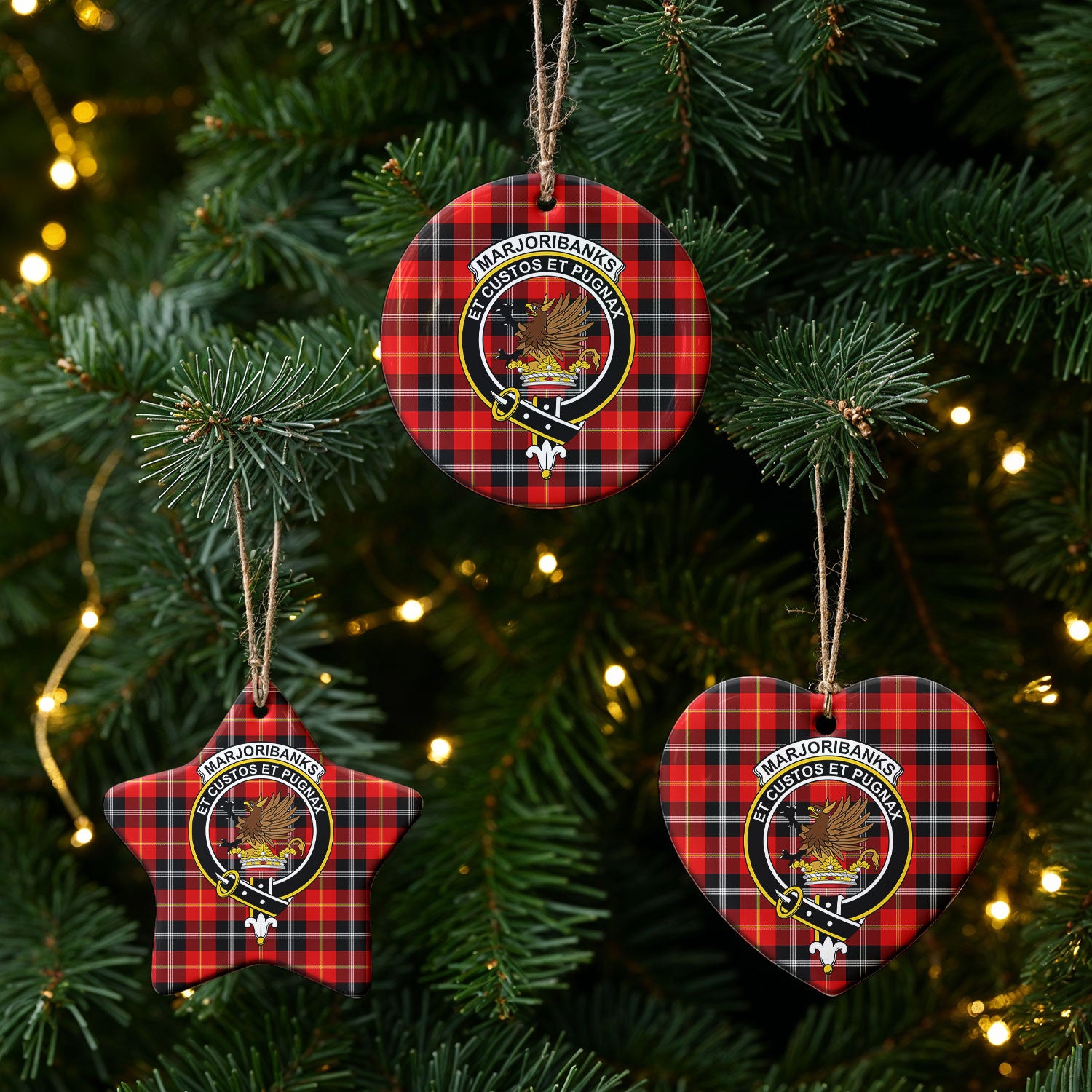 Marjoribanks Tartan Crest Christmas Ceramic Ornament