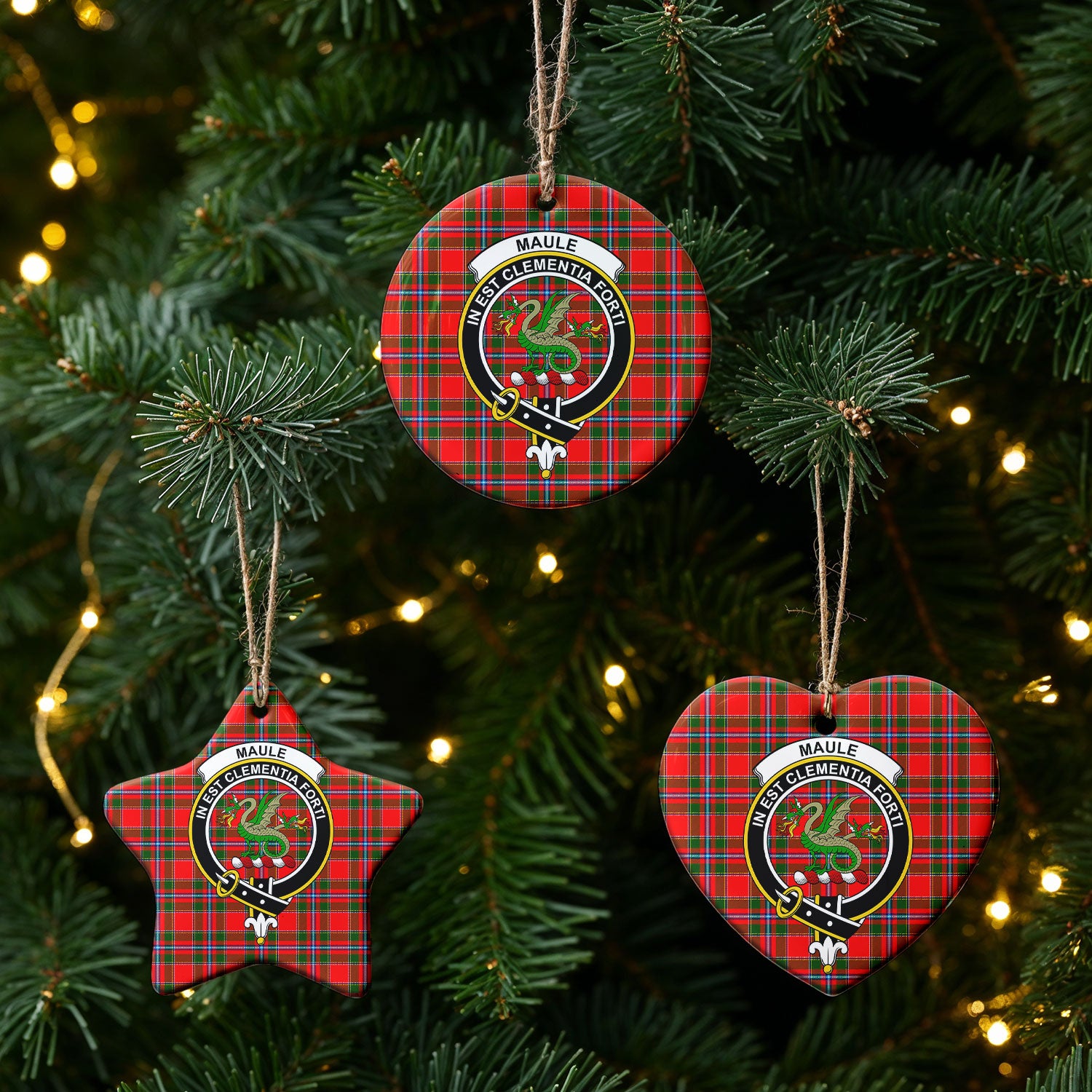 Maule Tartan Crest Christmas Ceramic Ornament