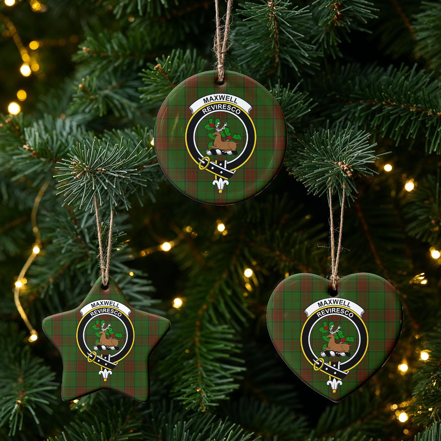 Maxwell Hunting Tartan Crest Christmas Ceramic Ornament
