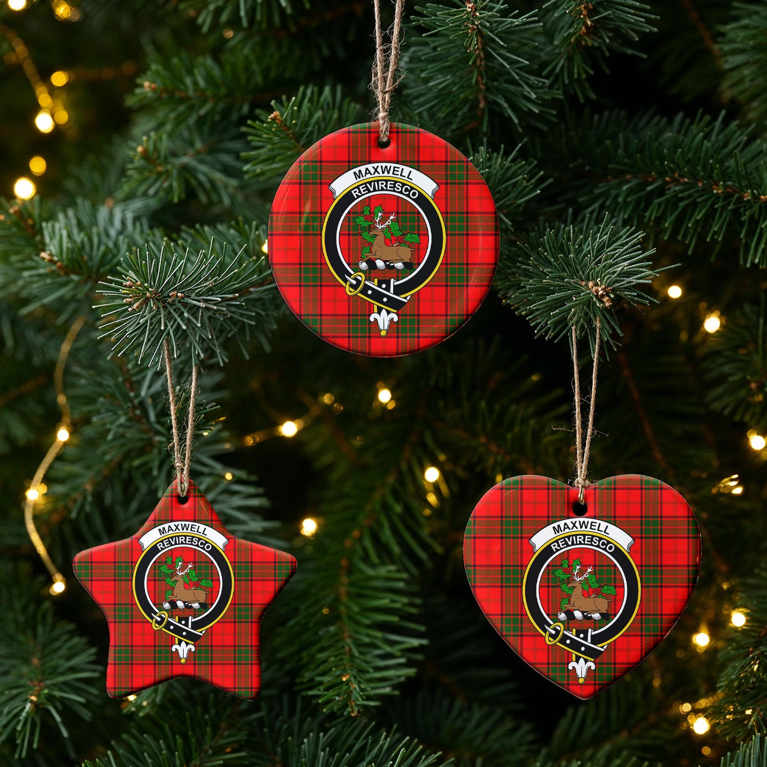 Maxwell Modern Tartan Crest Christmas Ceramic Ornament