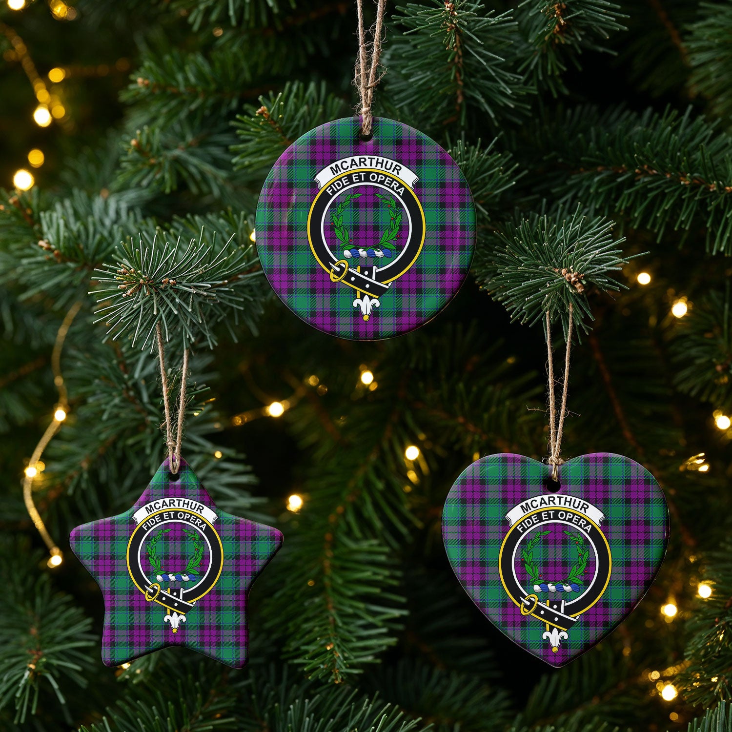 McArthur - Milton Tartan Crest Christmas Ceramic Ornament