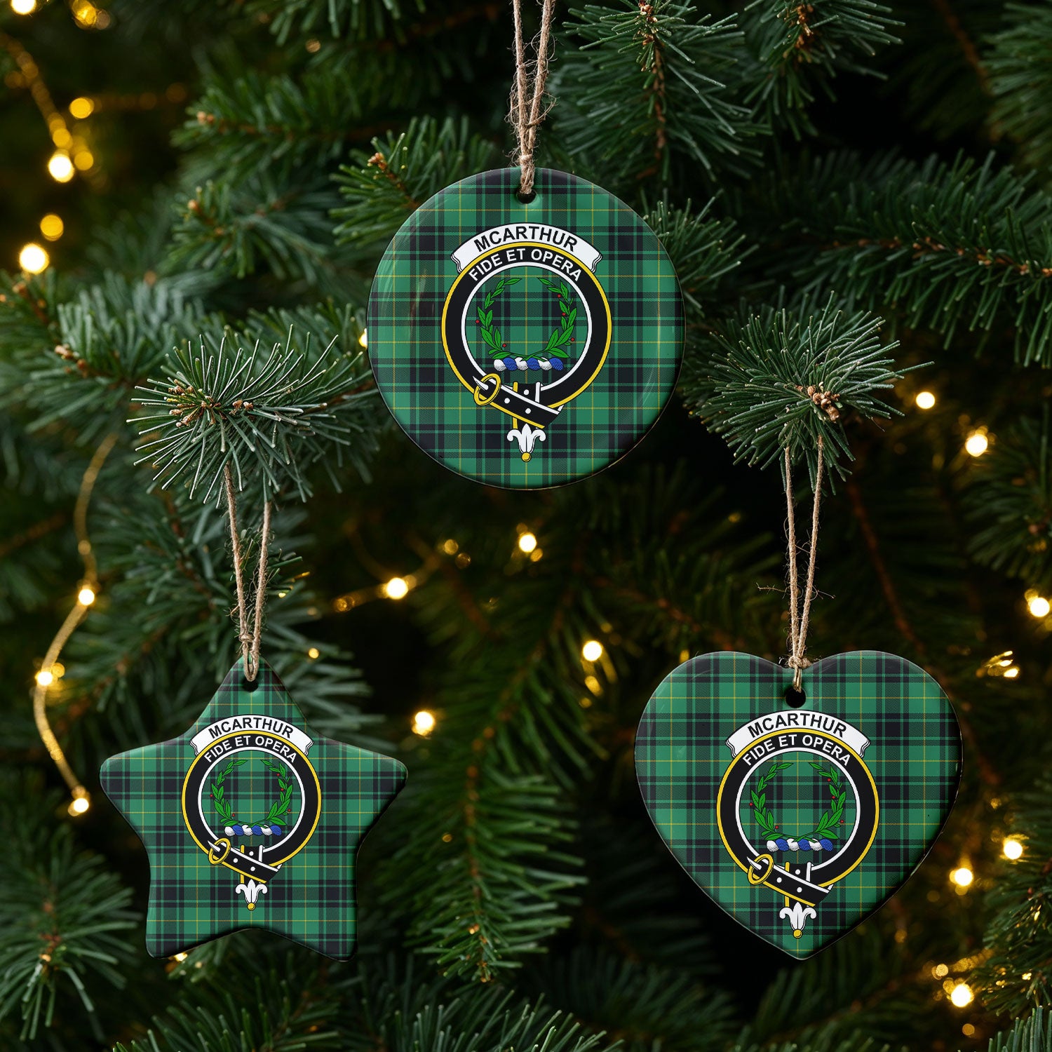 McArthur Ancient Tartan Crest Christmas Ceramic Ornament