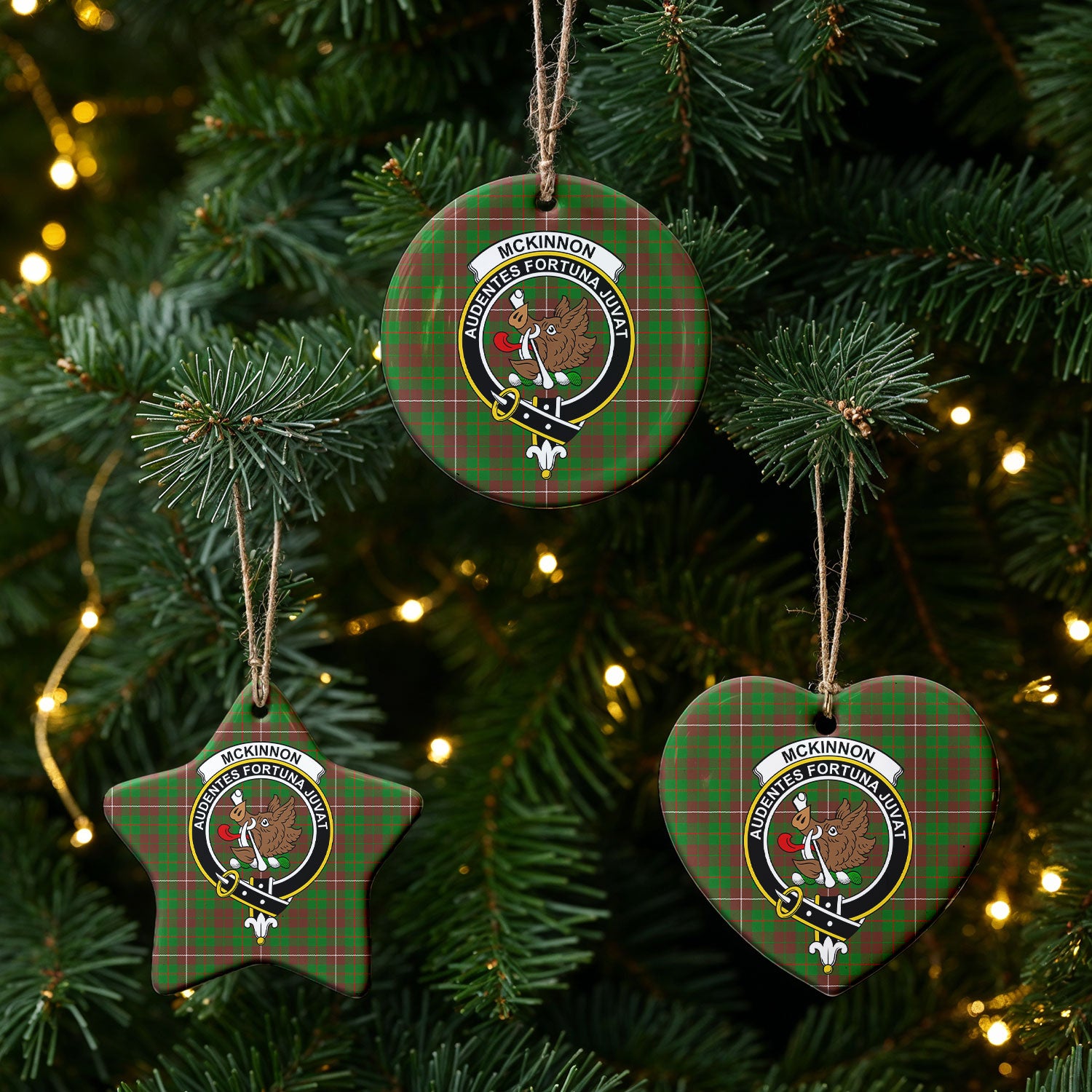 McKinnon Hunting Modern Tartan Crest Christmas Ceramic Ornament