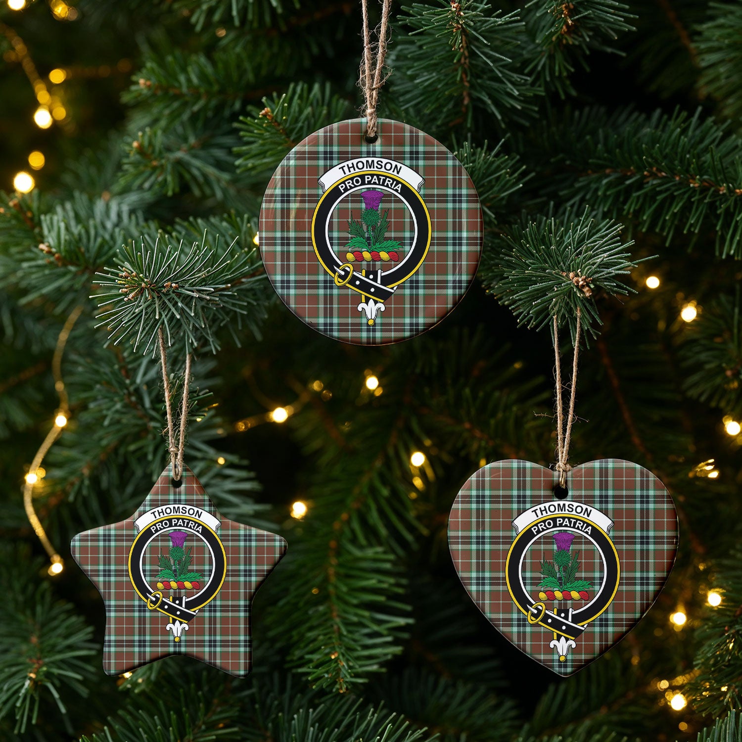 Thomson Hunting Modern Tartan Crest Christmas Ceramic Ornament