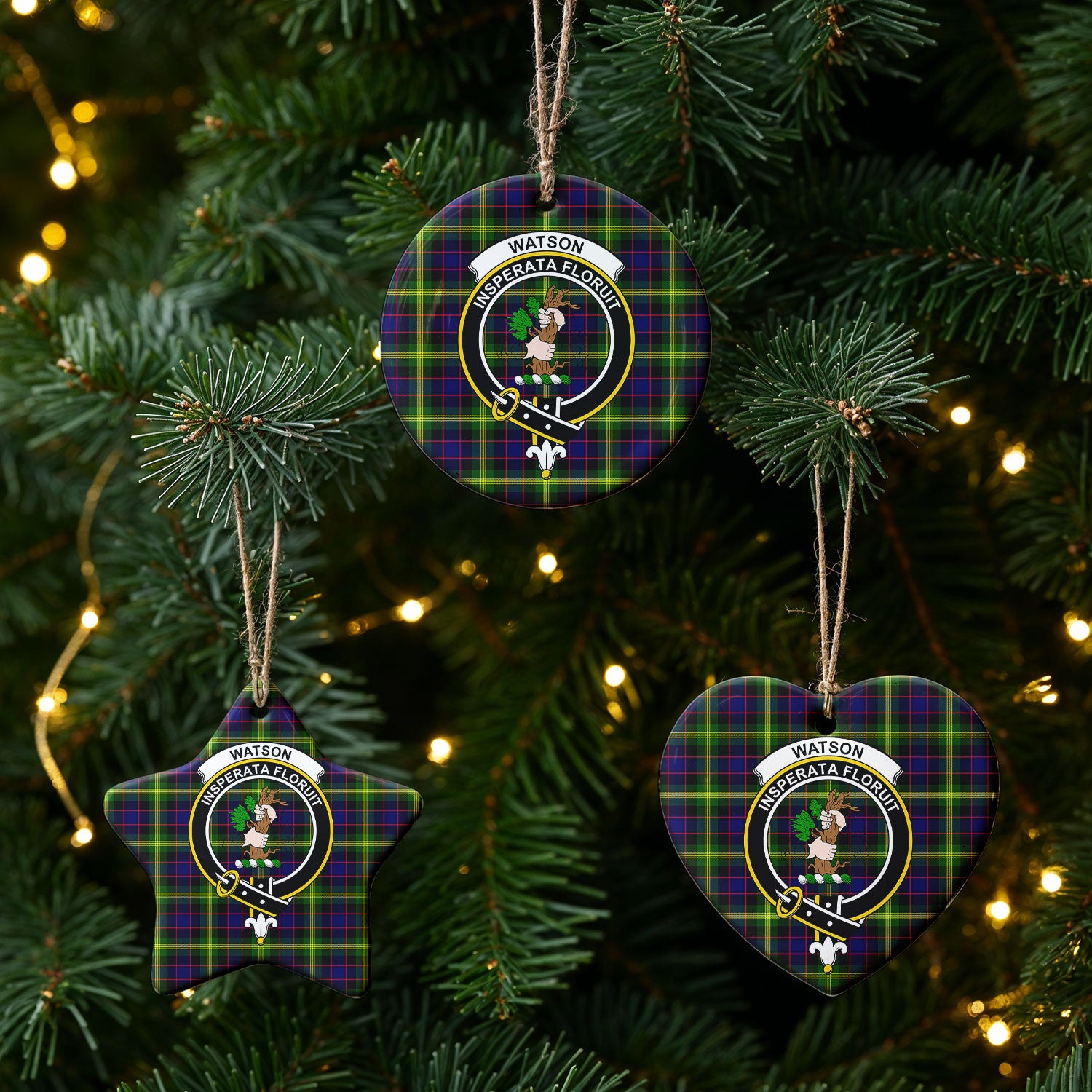 Watson Modern Tartan Crest Christmas Ceramic Ornament