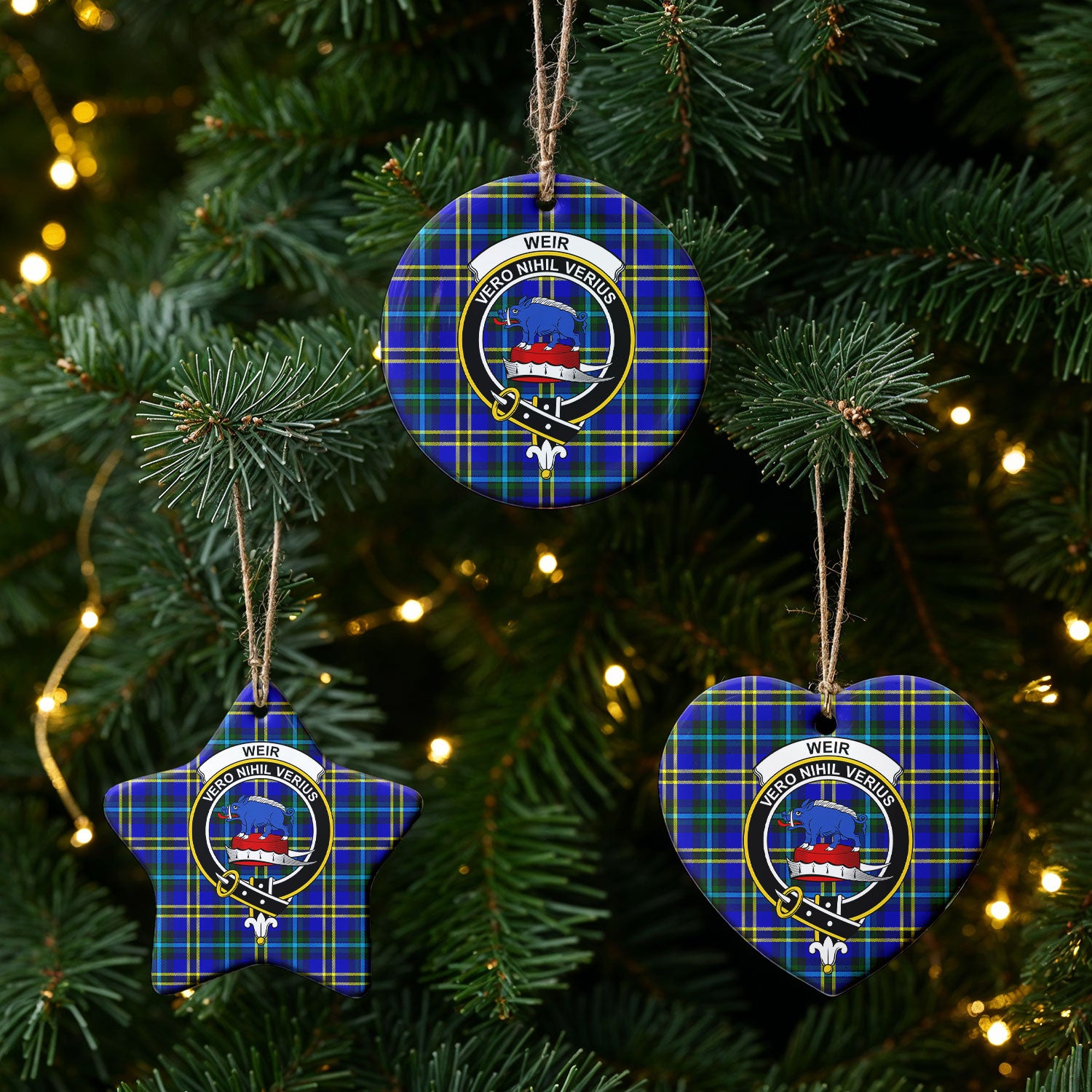 Weir Modern Tartan Crest Christmas Ceramic Ornament