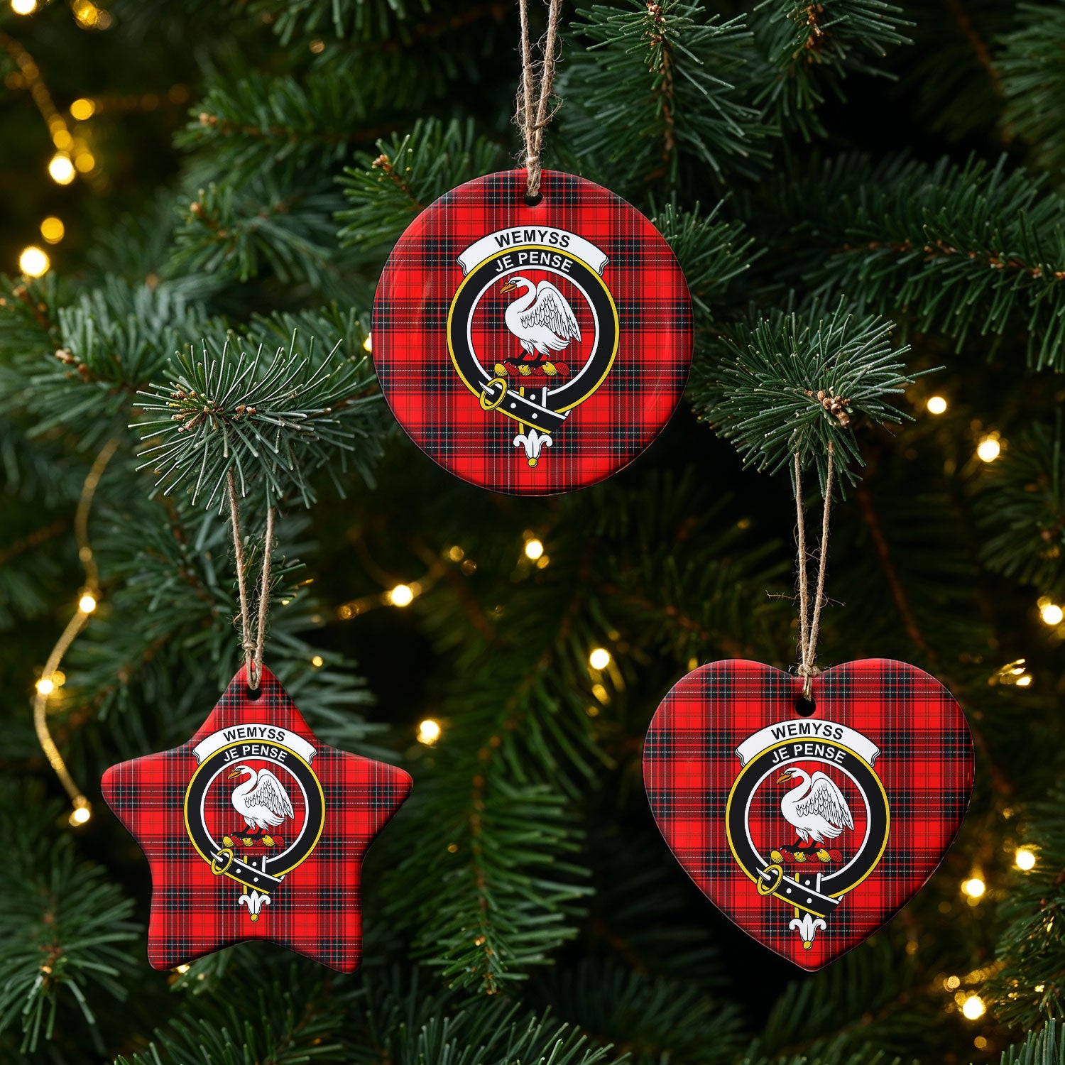 Wemyss Modern Tartan Crest Christmas Ceramic Ornament