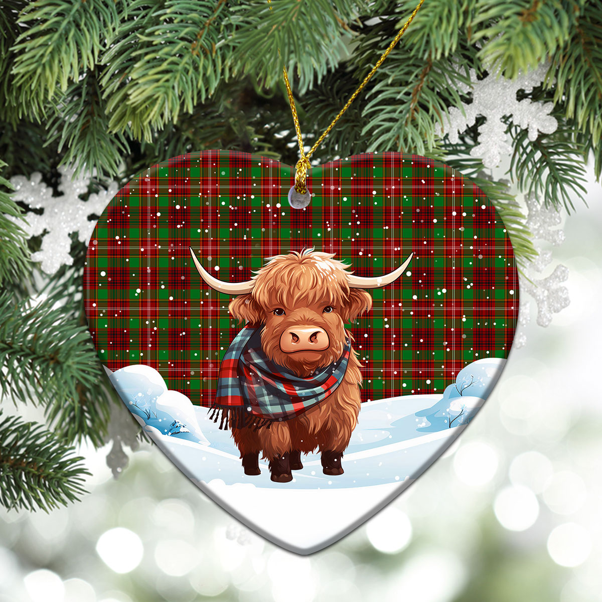 Ainslie Tartan Christmas Ceramic Ornament - Highland Cows Snow Style