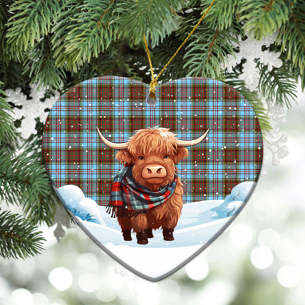 Anderson Ancient Tartan Christmas Ceramic Ornament - Highland Cows Snow Style
