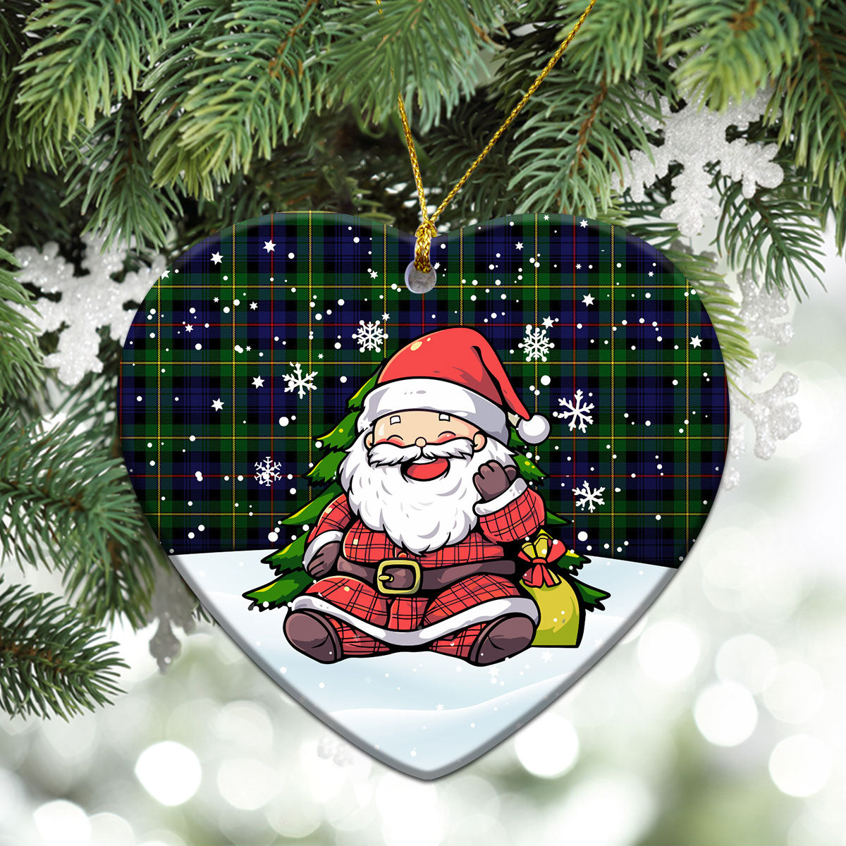 Baillie Tartan Christmas Ceramic Ornament - Scottish Santa Style