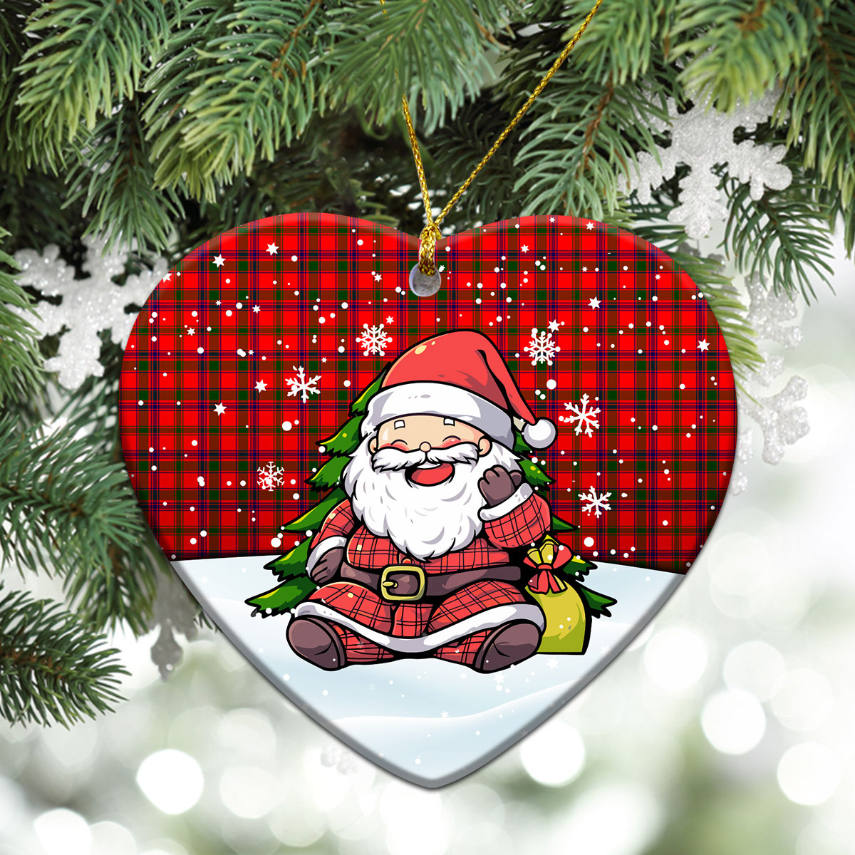 Bain Tartan Christmas Ceramic Ornament - Scottish Santa Style