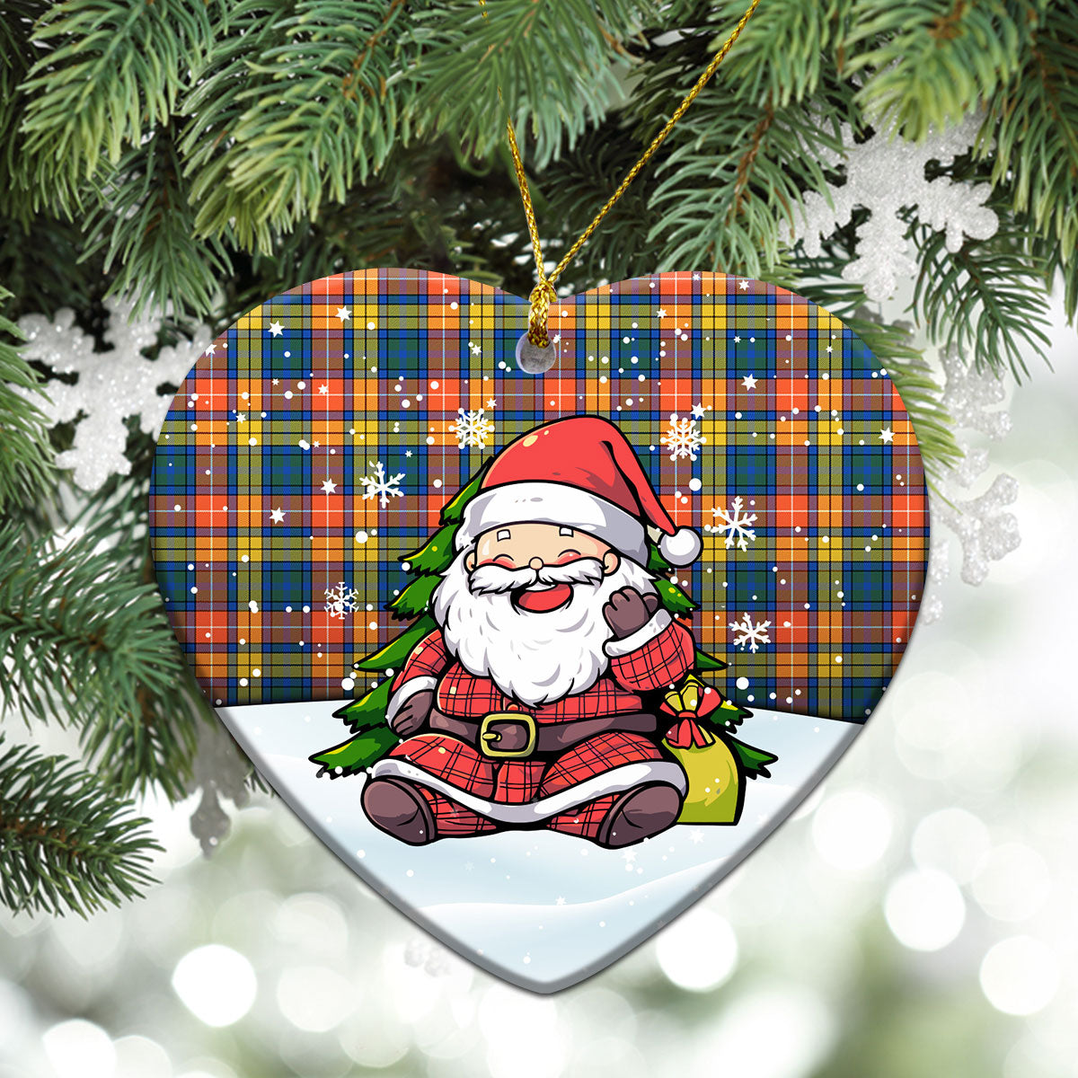 Buchanan Ancient Tartan Christmas Ceramic Ornament - Scottish Santa Style