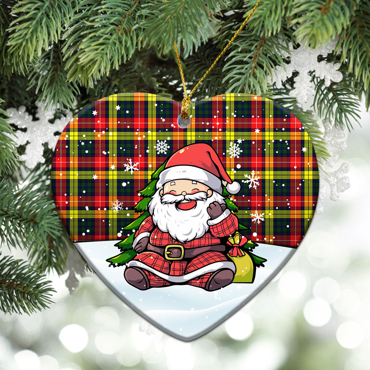 Dewar Tartan Christmas Ceramic Ornament - Scottish Santa Style