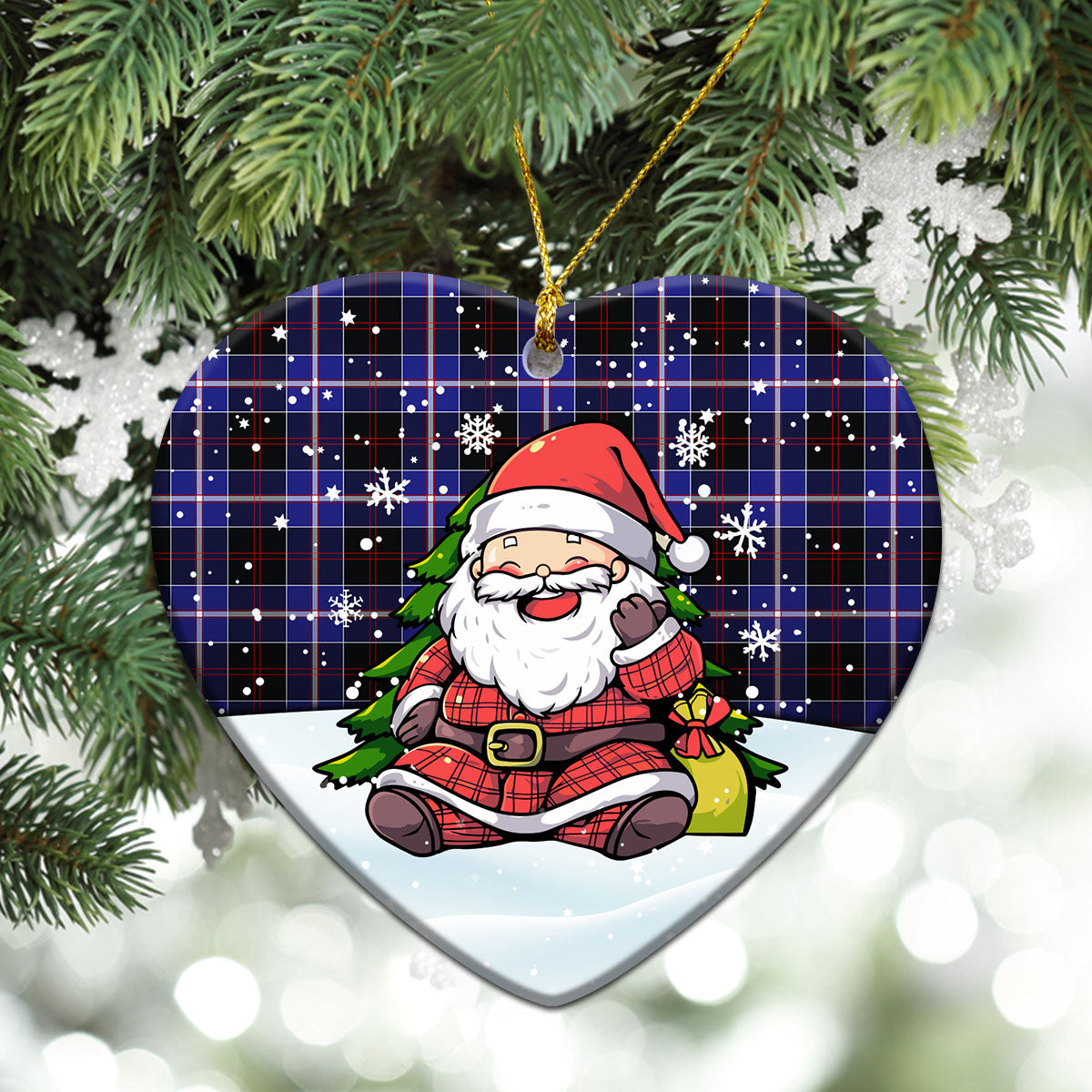 Dunlop Modern Tartan Christmas Ceramic Ornament - Scottish Santa Style