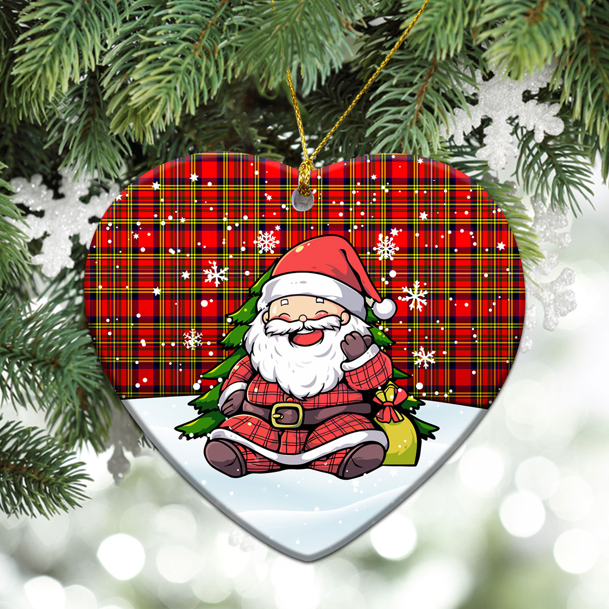 Hepburn Tartan Christmas Ceramic Ornament - Scottish Santa Style