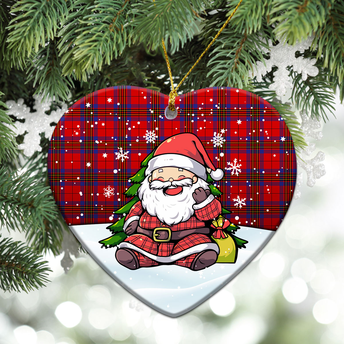 Leslie Modern Tartan Christmas Ceramic Ornament - Scottish Santa Style