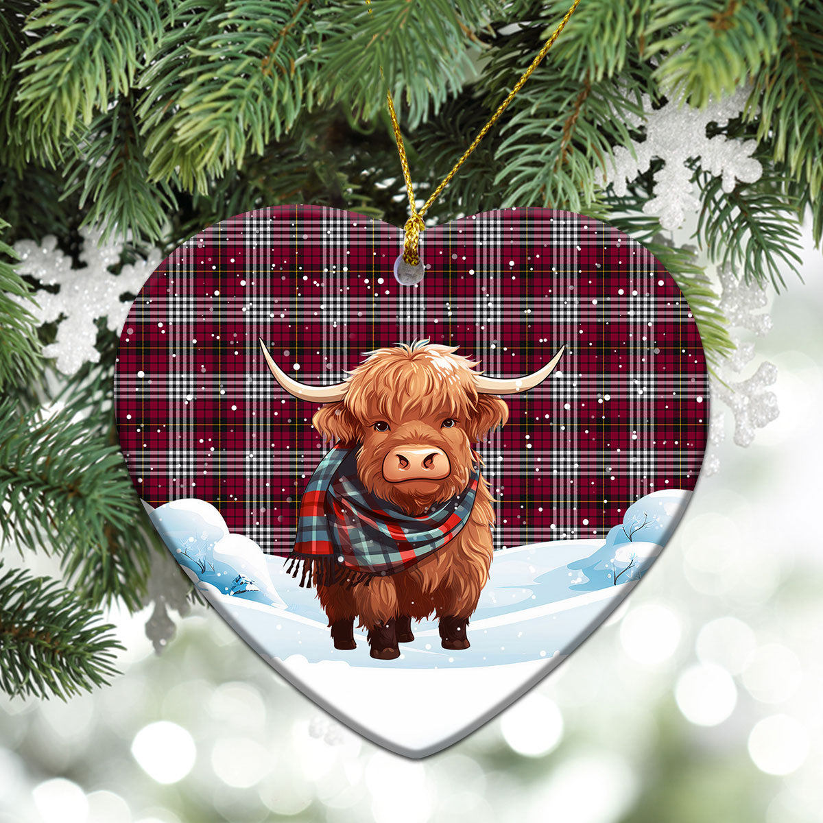 Little Tartan Christmas Ceramic Ornament - Highland Cows Snow Style