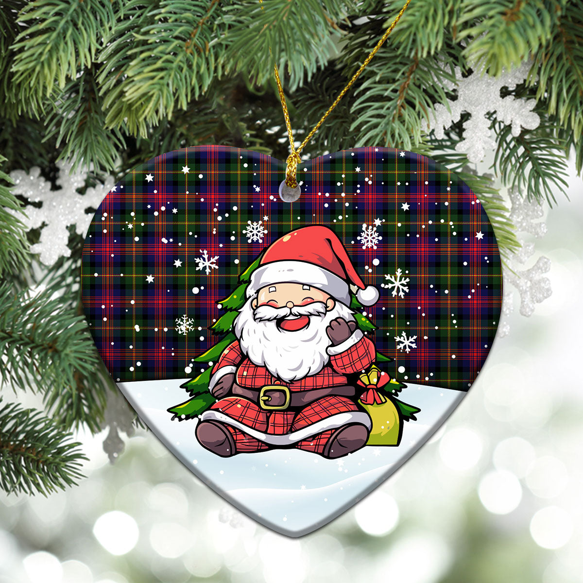 Logan Modern Tartan Christmas Ceramic Ornament - Scottish Santa Style